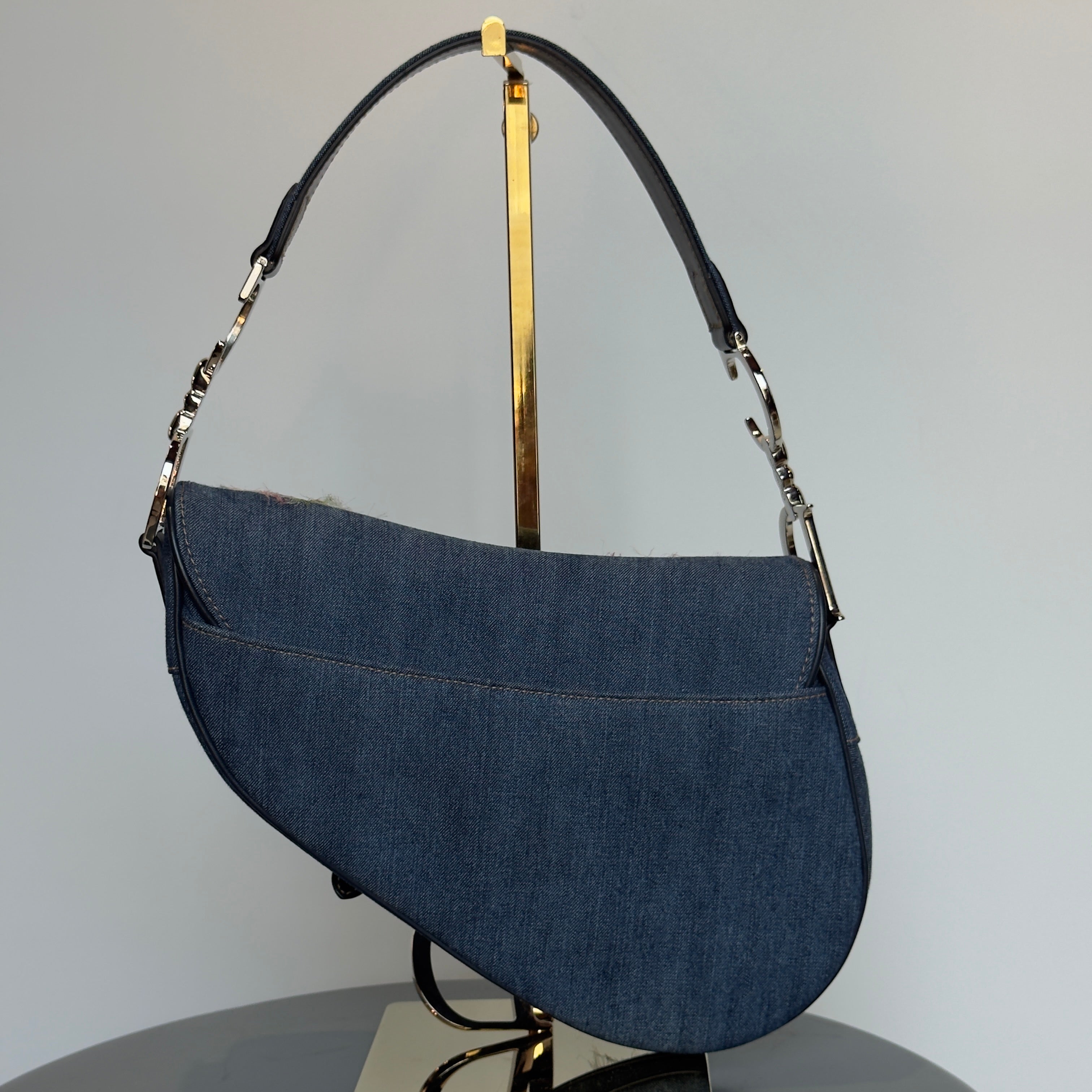 Vintage Limited Edition Dior John Galliano Denim Crystal Floral Embroidered Saddle Bag Y2K