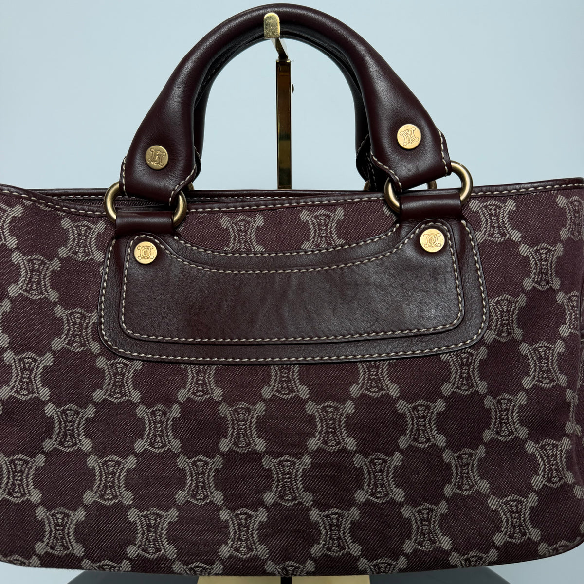 Celine Boogie Bag Triomphe Burgundy Denim - Queen May