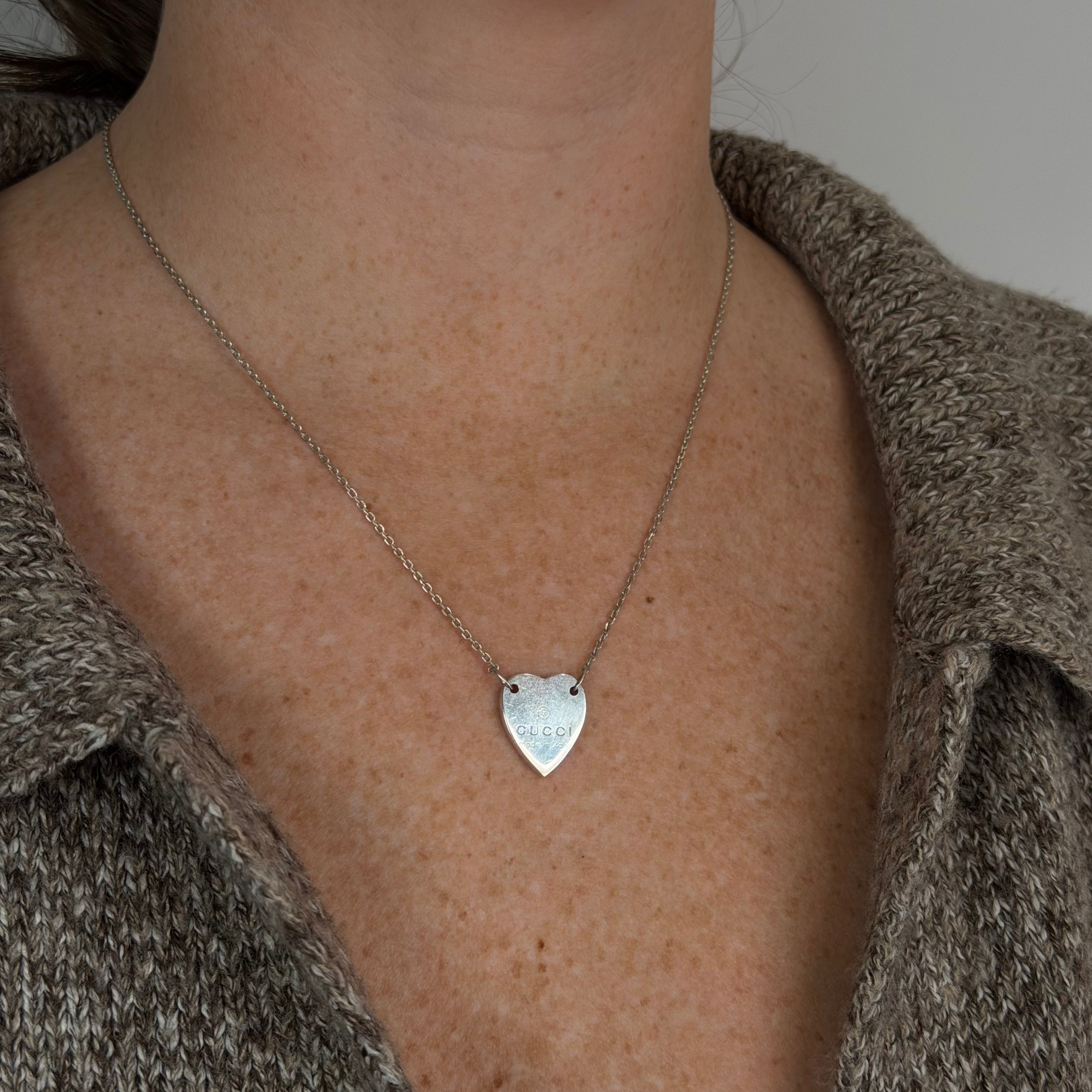 Gucci Trademark Sterling Silver Heart Logo Necklace - Queen May