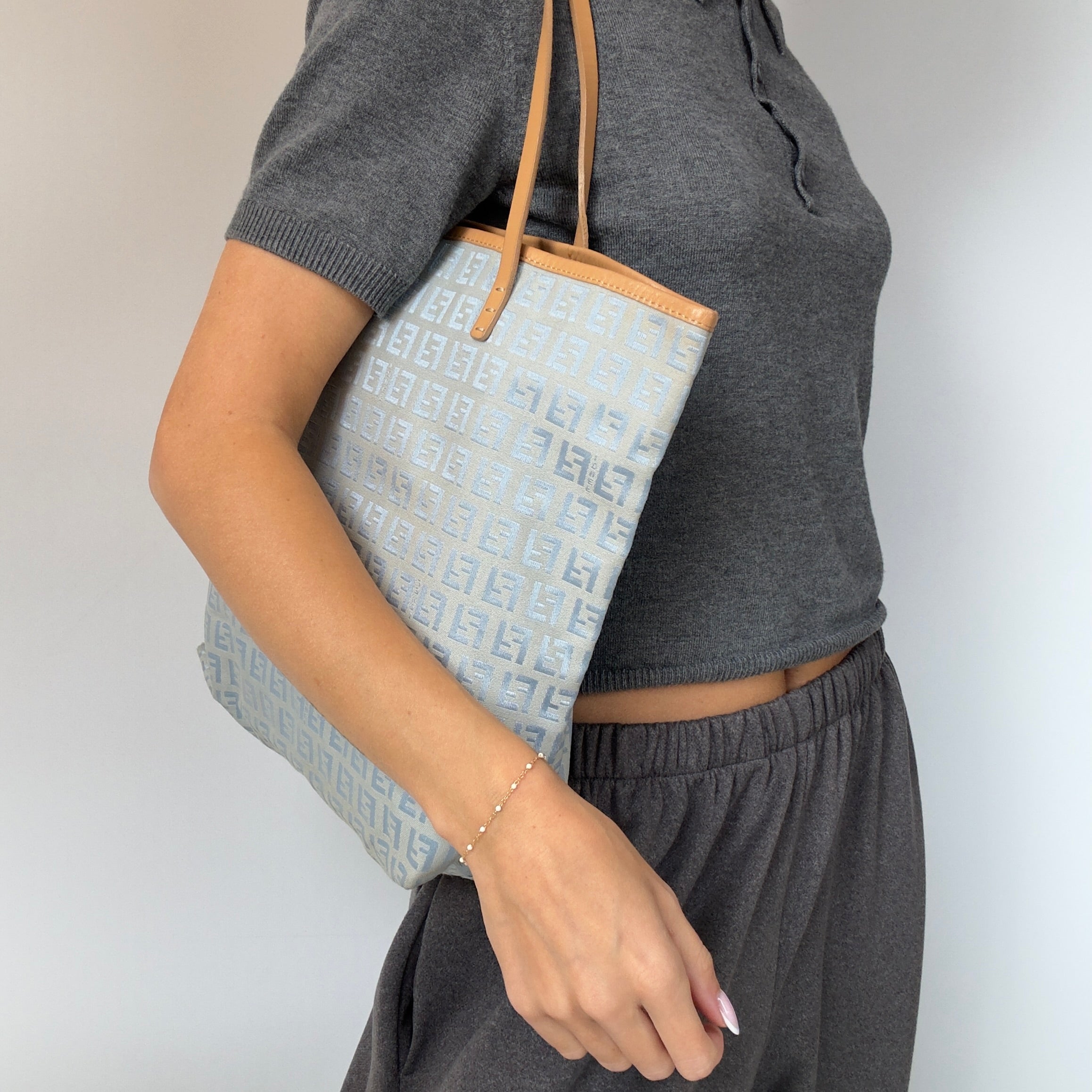 Fendi Zucchino Blue Canvas Tote Bag - Queen May