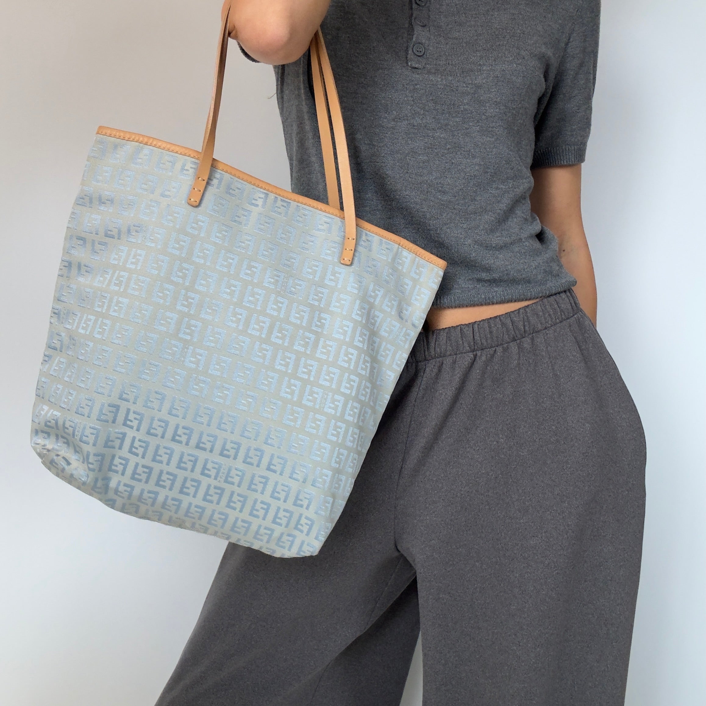 Fendi Zucchino Blue Canvas Tote Bag - Queen May