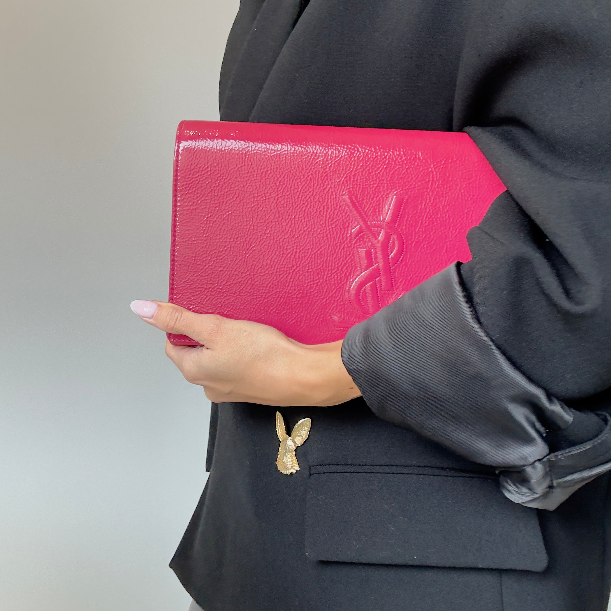 Yves Saint Laurent Patent Leather Belle De Jour Clutch - Queen May