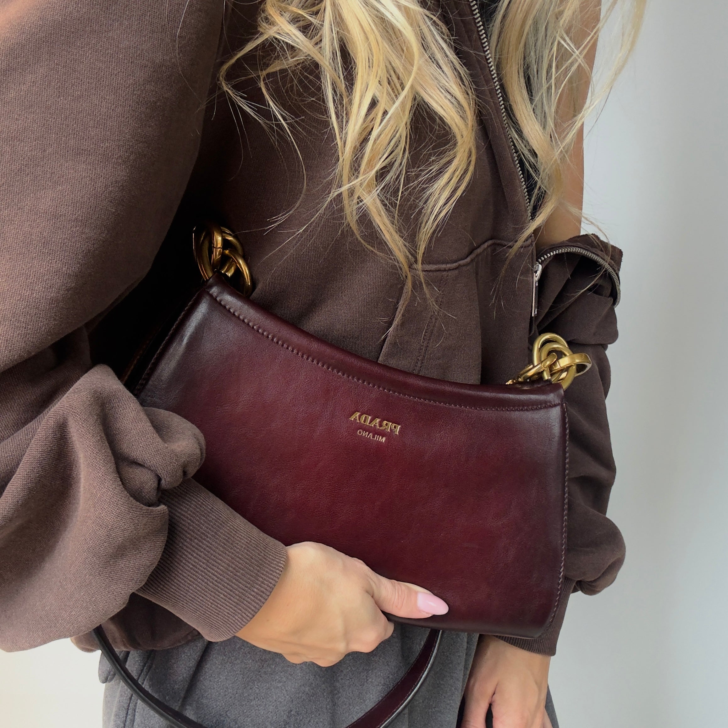 Ultra Rare Prada Fall 2025 Slouchy Burgundy Half Moon Shoulder Bag - Queen May