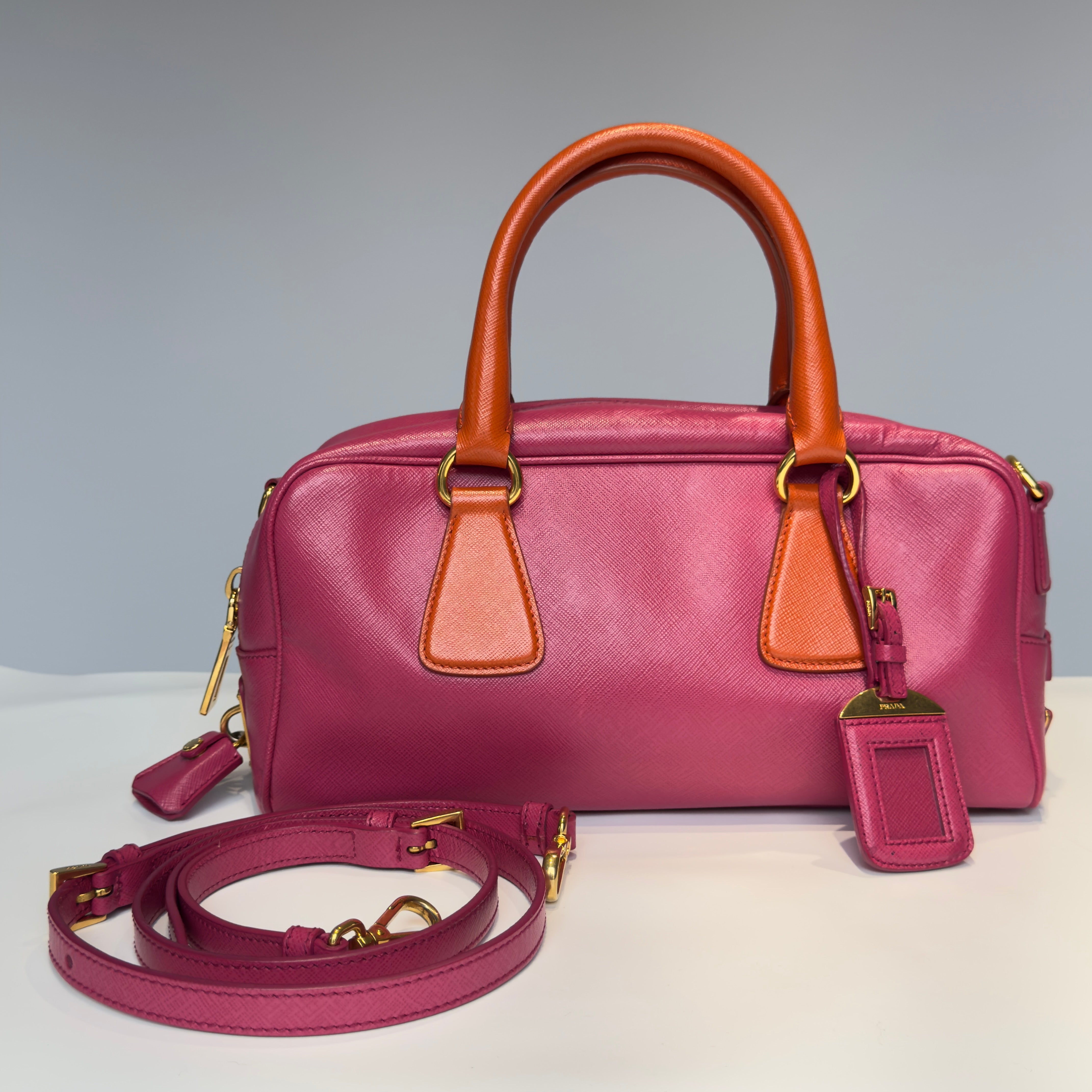 Prada Saffiano Bowling Bag in Pink and Orange - Queen May