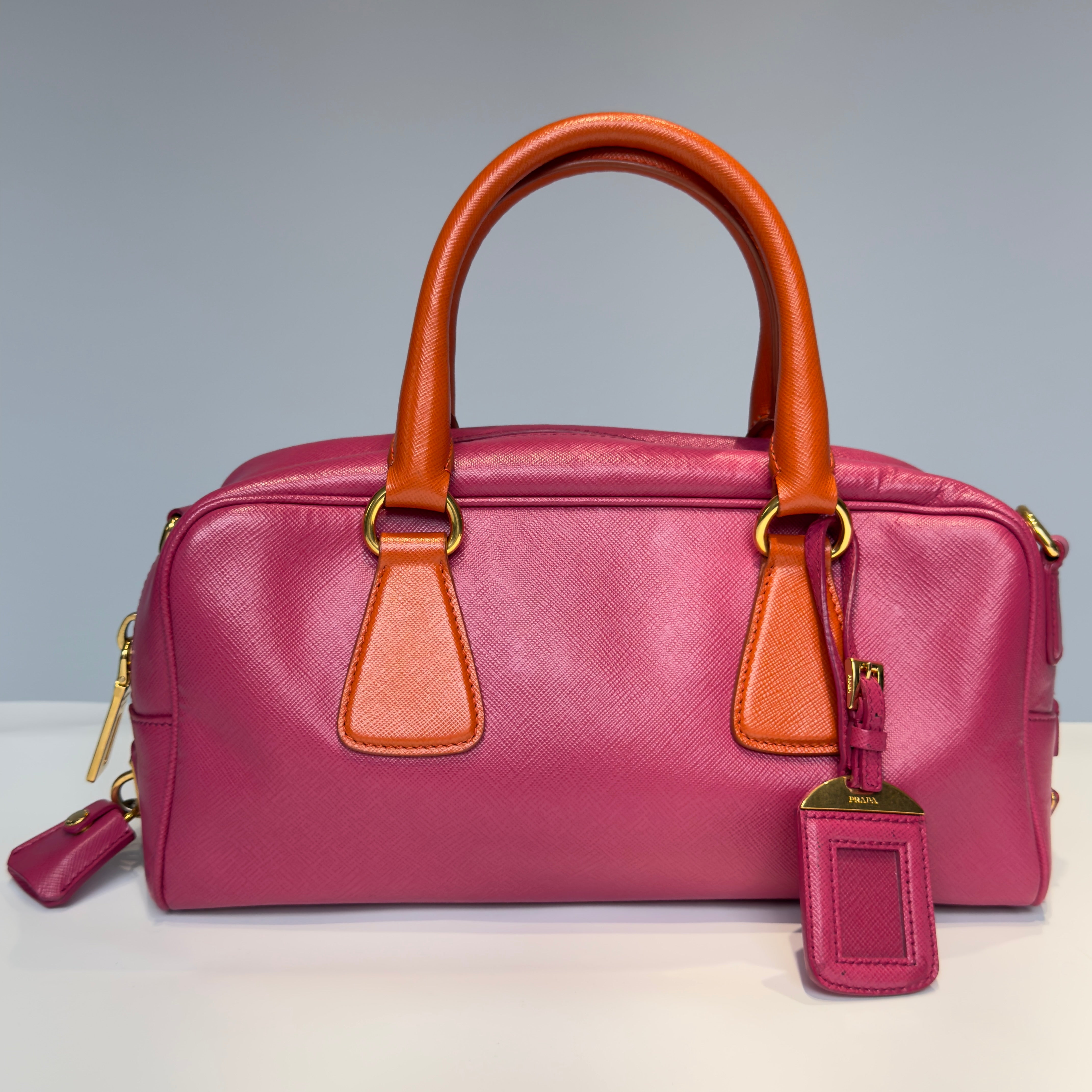 Prada Saffiano Bowling Bag in Pink and Orange - Queen May