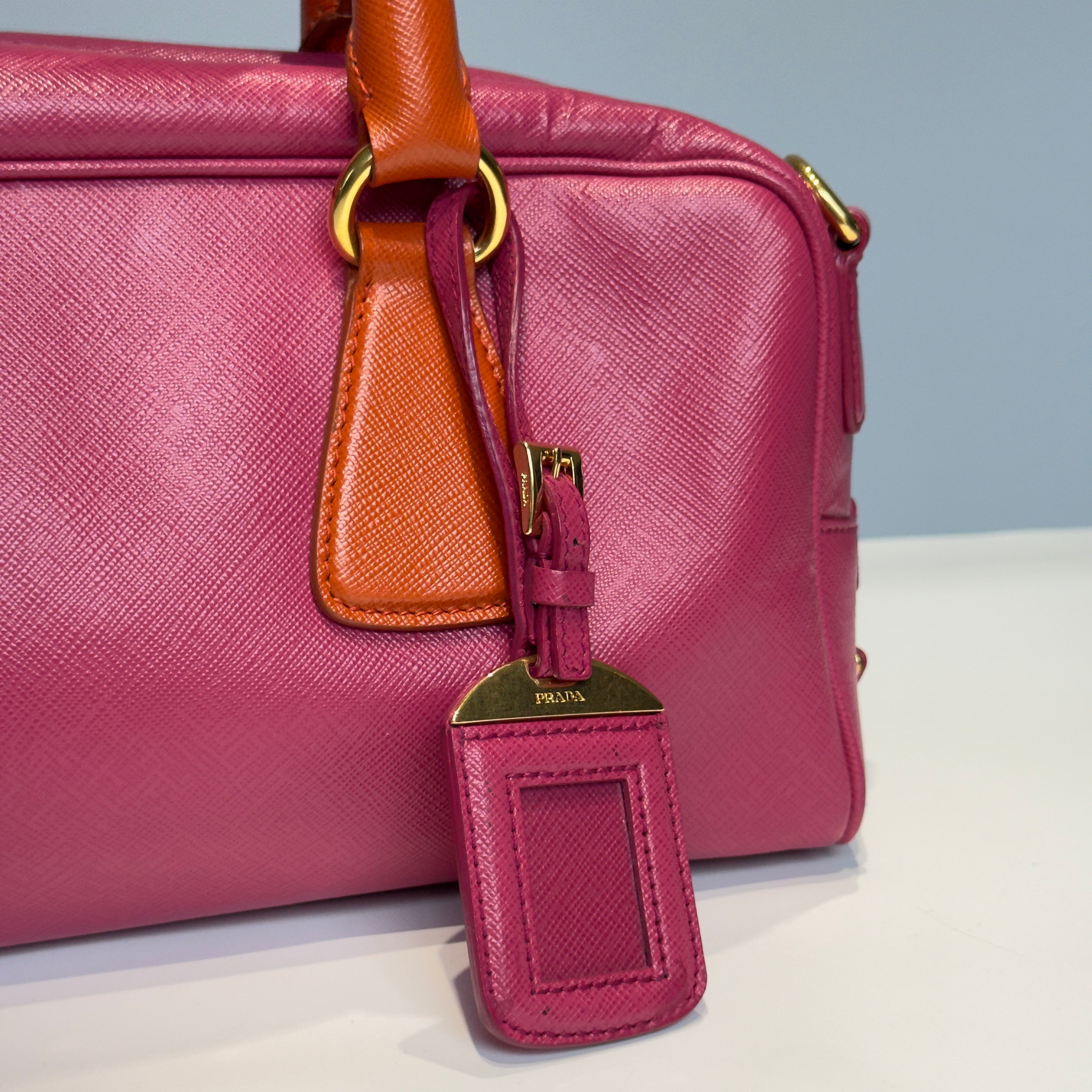 Prada Saffiano Bowling Bag in Pink and Orange - Queen May