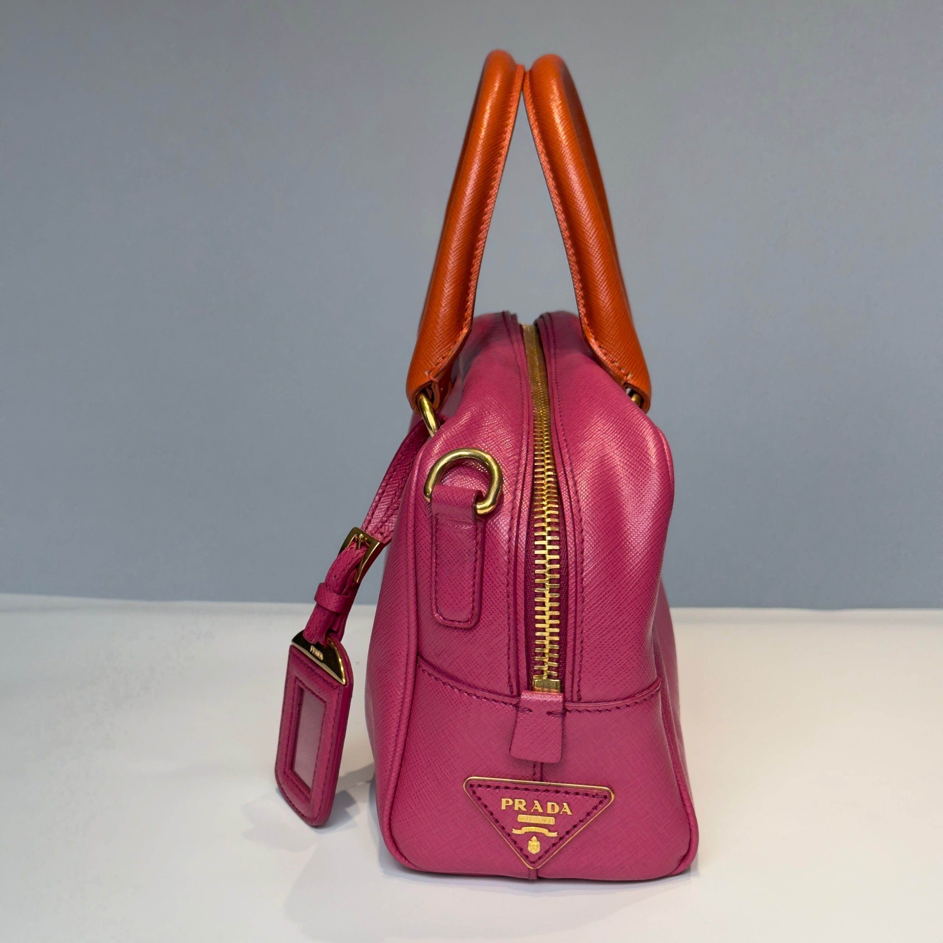 Prada Saffiano Bowling Bag in Pink and Orange - Queen May