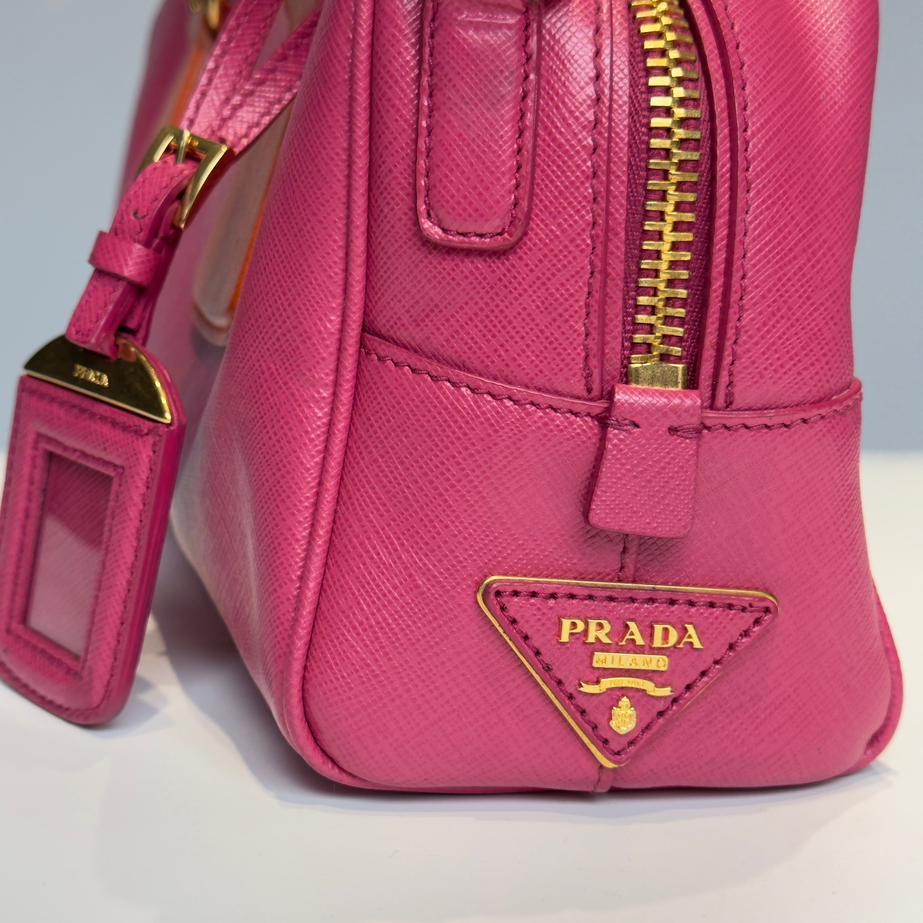 Prada Saffiano Bowling Bag in Pink and Orange - Queen May