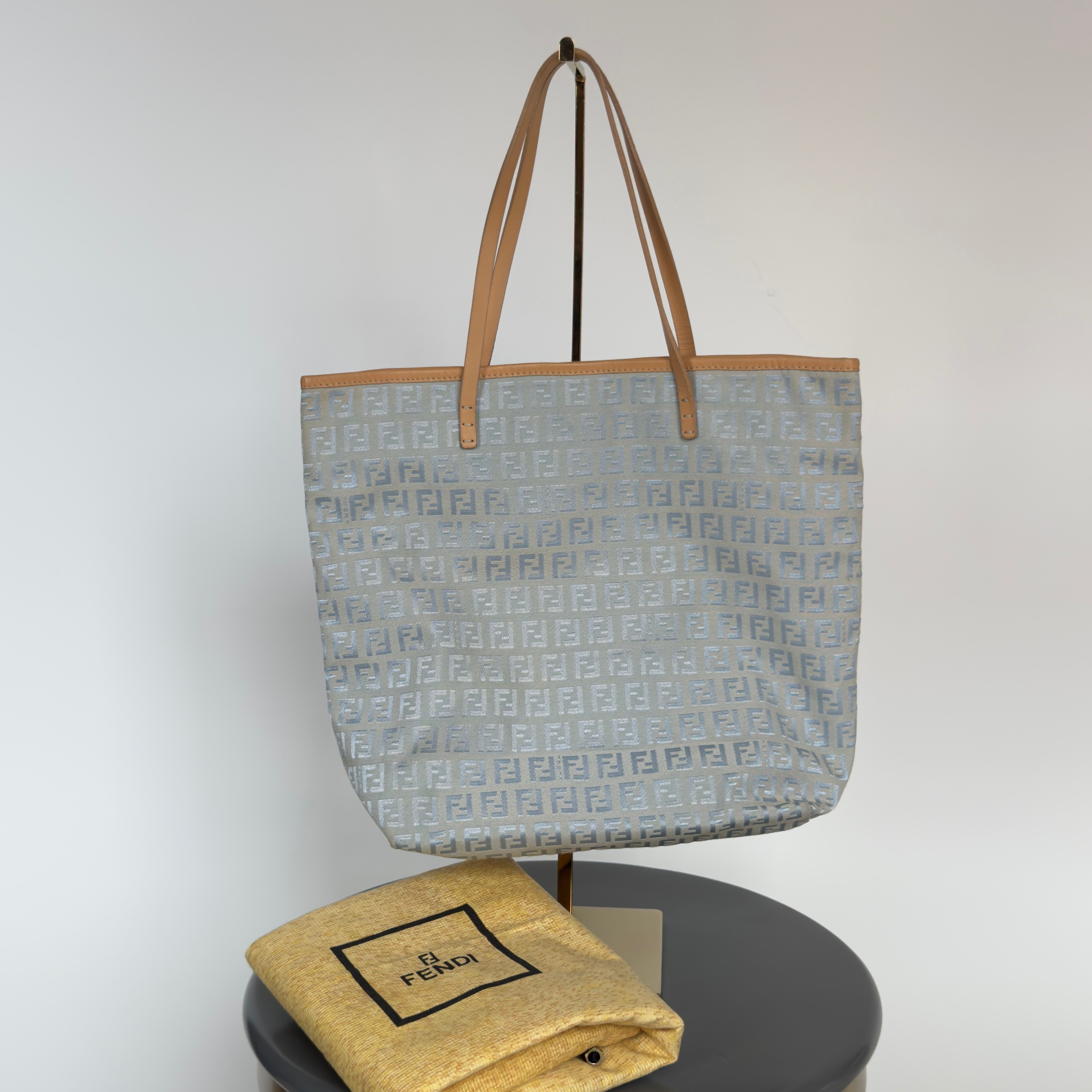 Fendi Zucchino Blue Canvas Tote Bag - Queen May