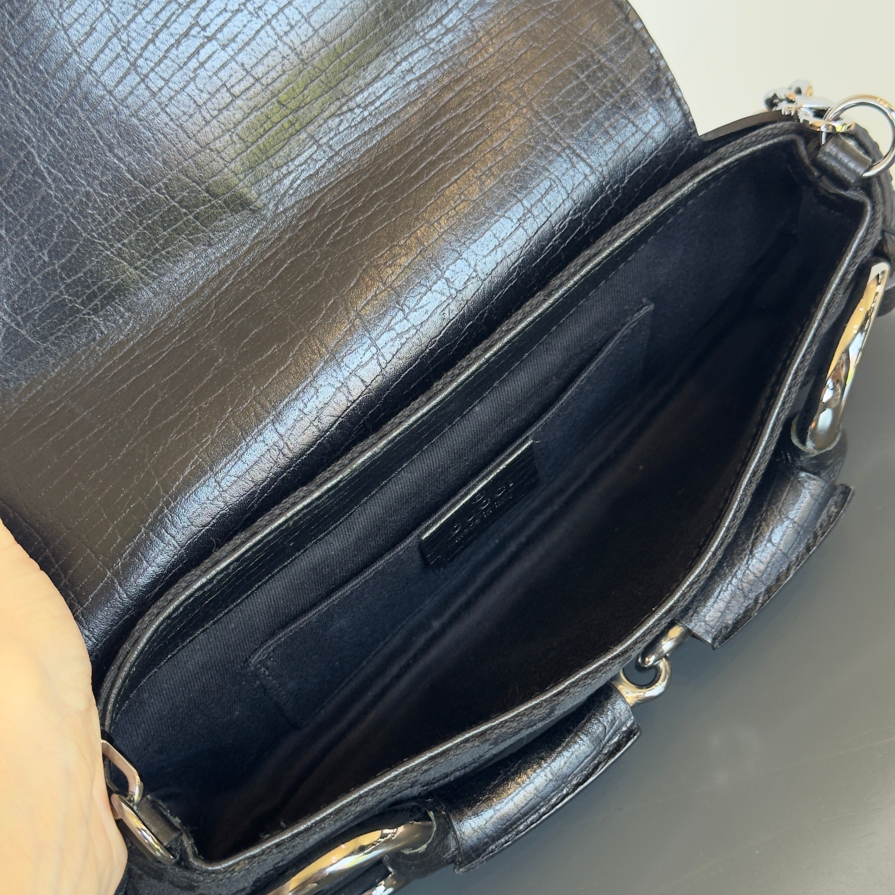 Rare Vintage Gucci Black GG Monogram Horsebit Shoulder Bag - Queen May