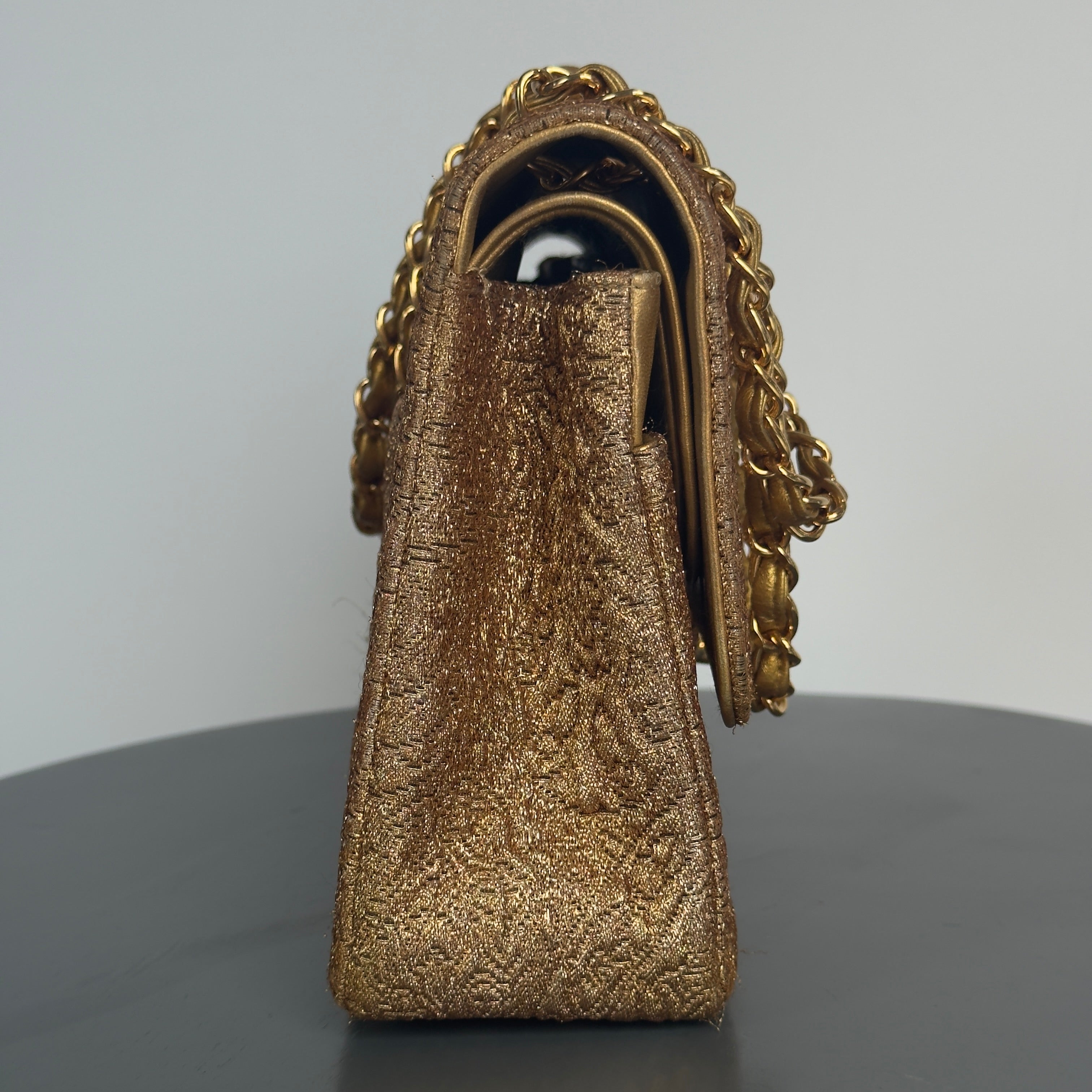 Rare Vintage Chanel Gold Brocade Medium Double Flap - Queen May