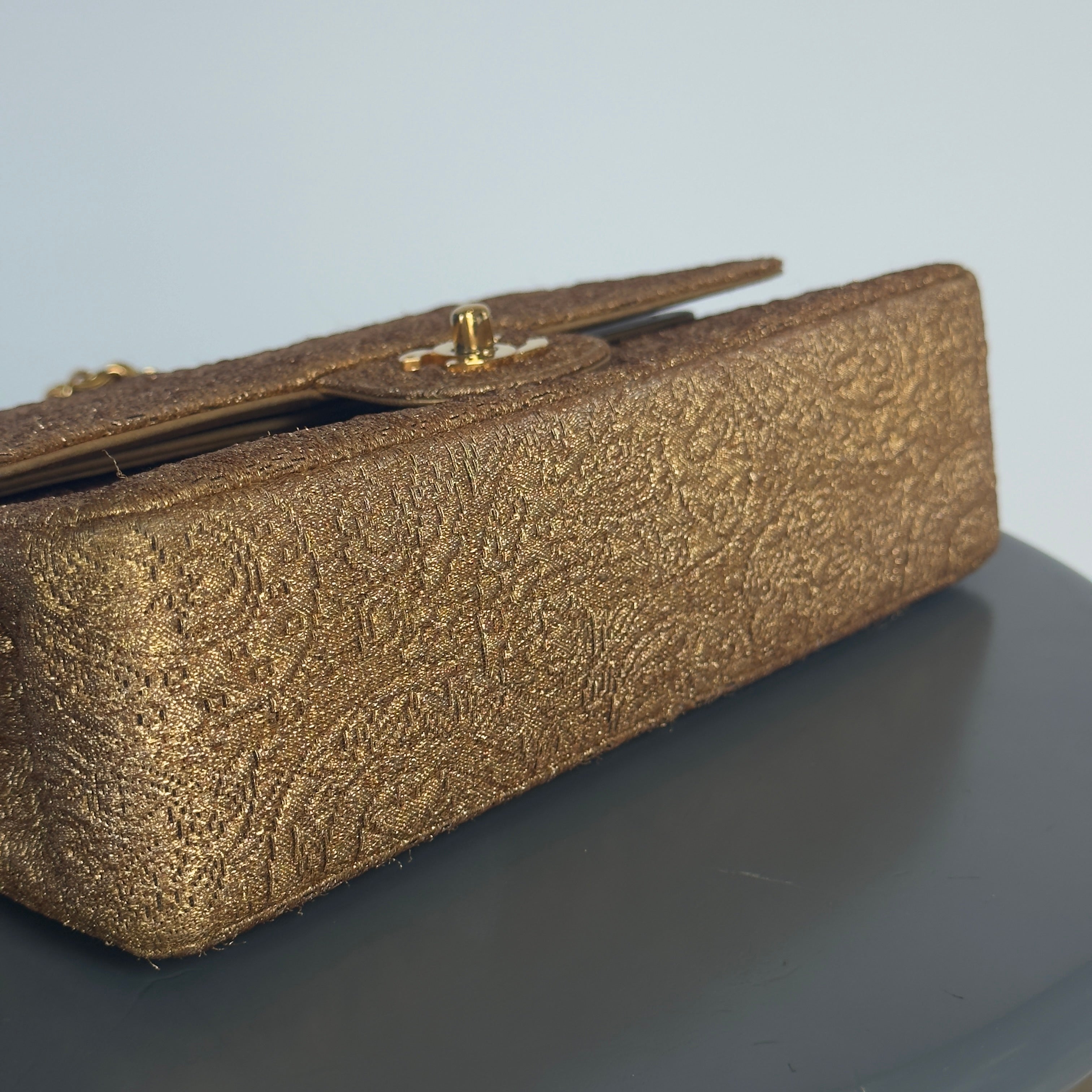 Rare Vintage Chanel Gold Brocade Medium Double Flap - Queen May