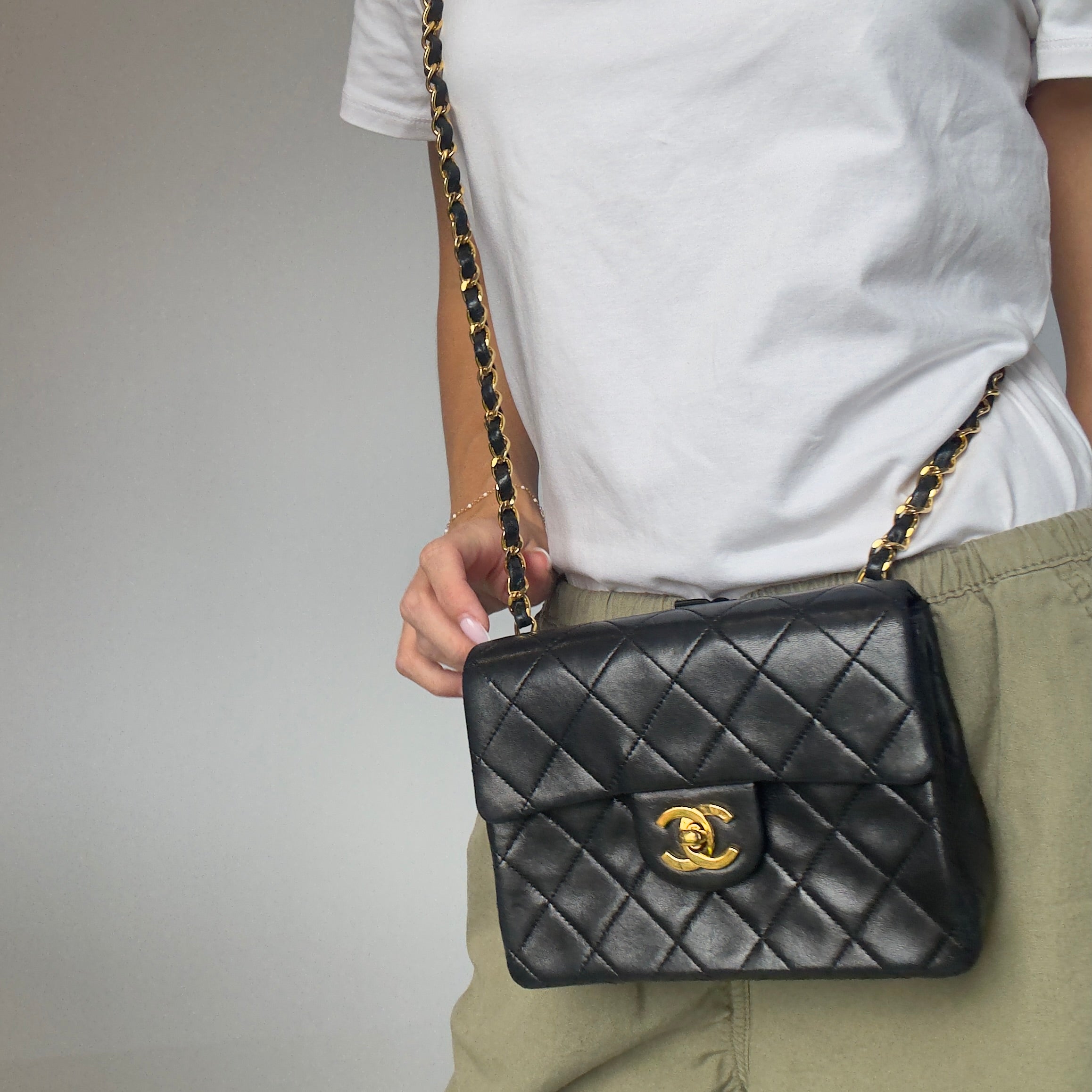 Chanel Vintage Square Mini Flap Bag Black - Queen May