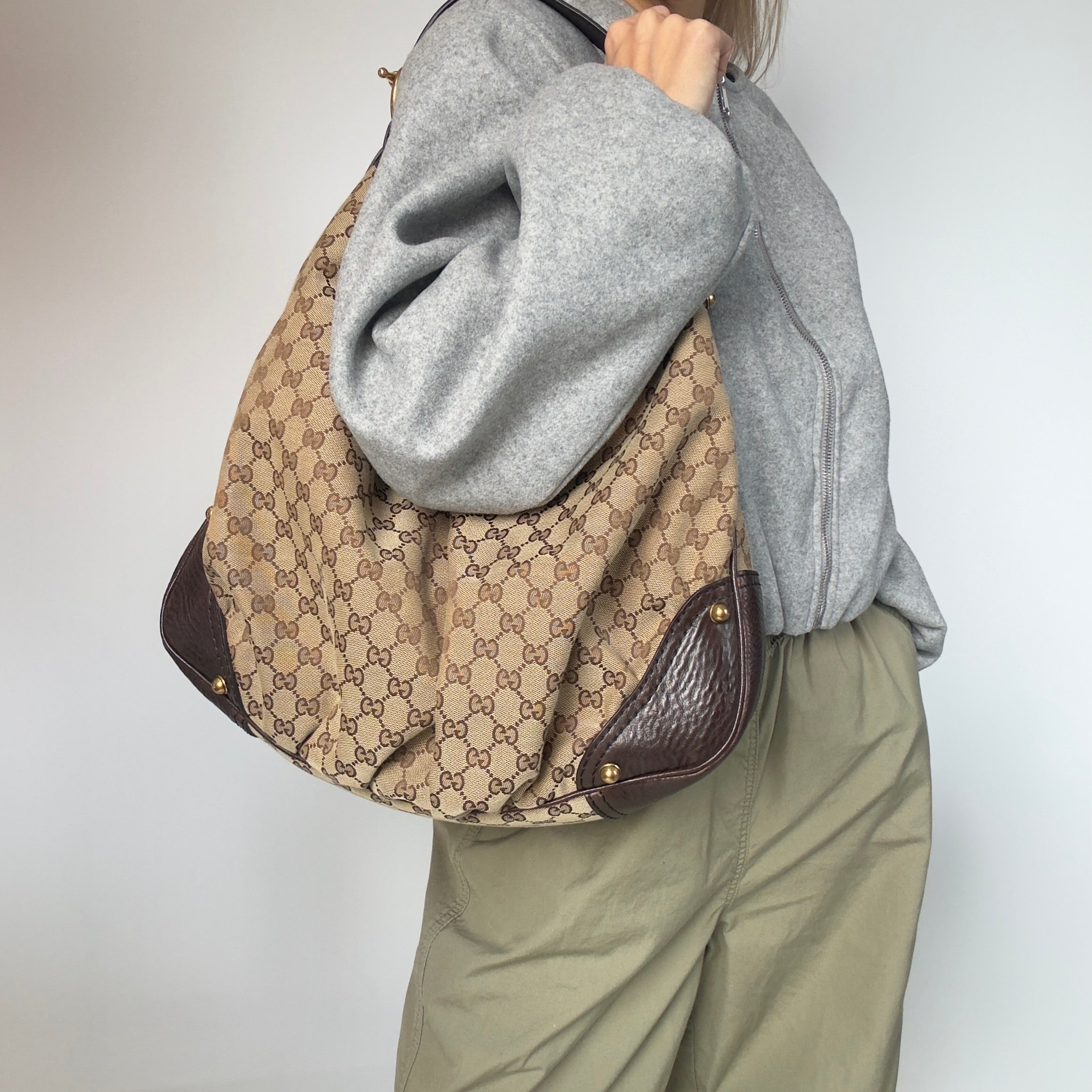 Gucci Monogram Canvas Jockey Hobo - Queen May
