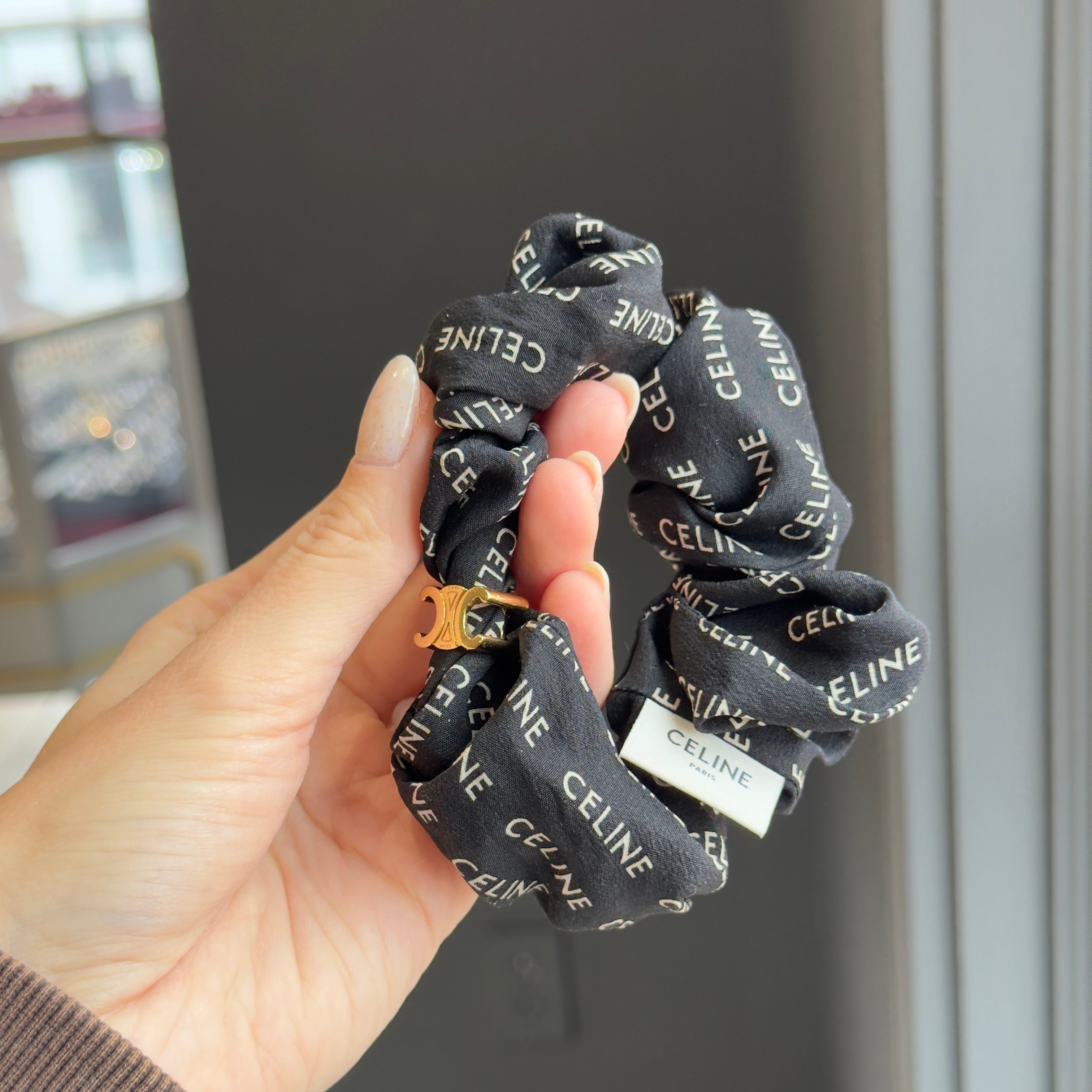 Celine Black Logo Scrunchie - Queen May