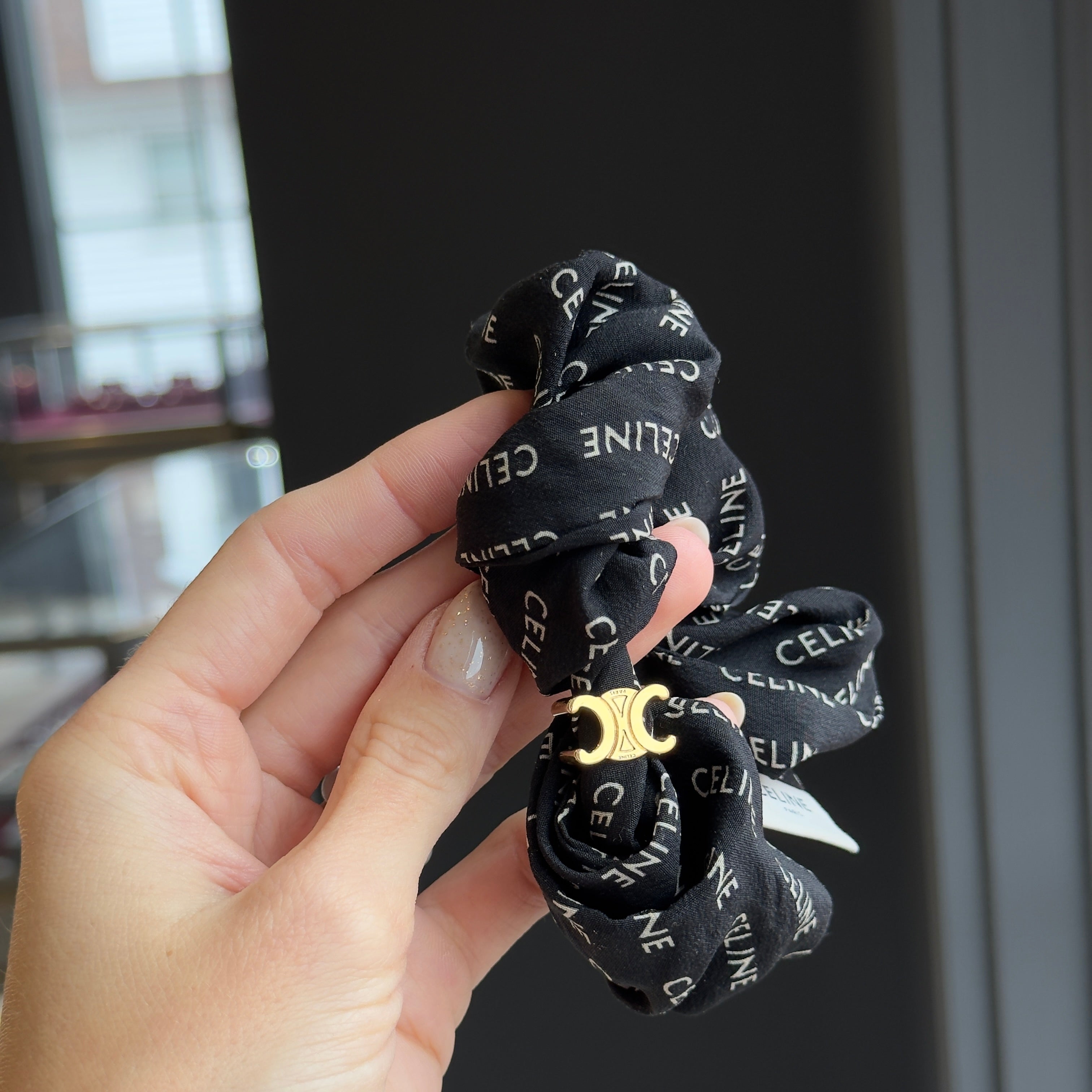 Celine Black Logo Scrunchie - Queen May