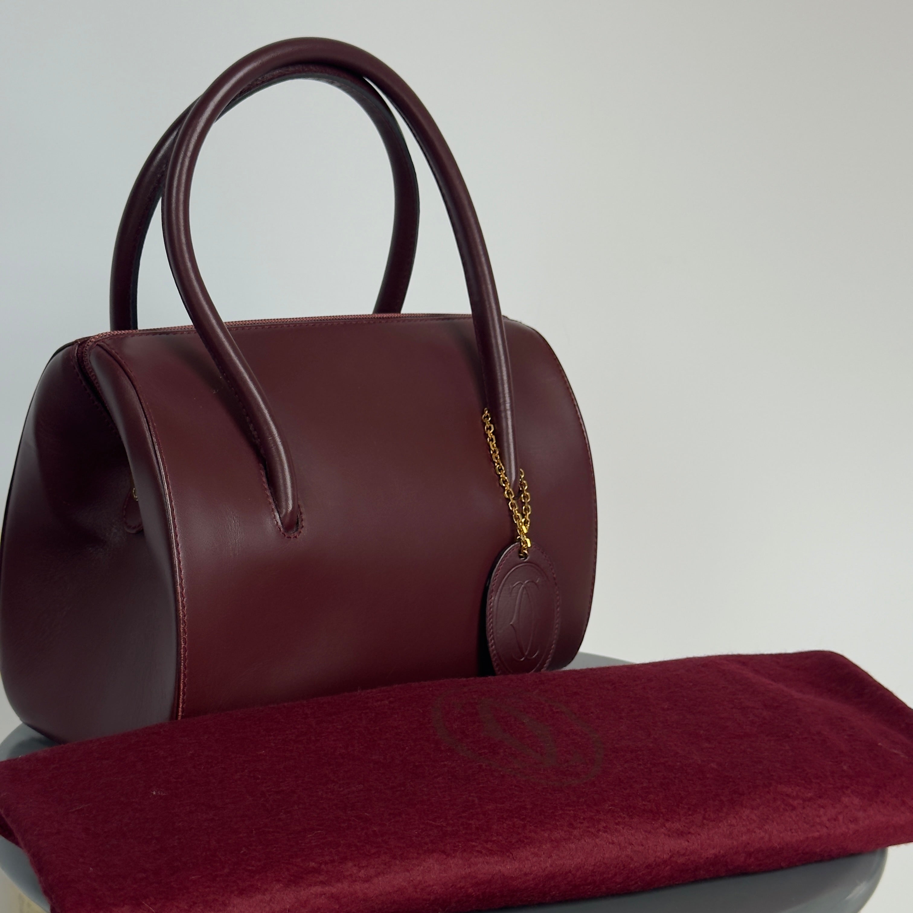 Cartier Must De Cartier Leather Bordeaux Boston Bag - Queen May