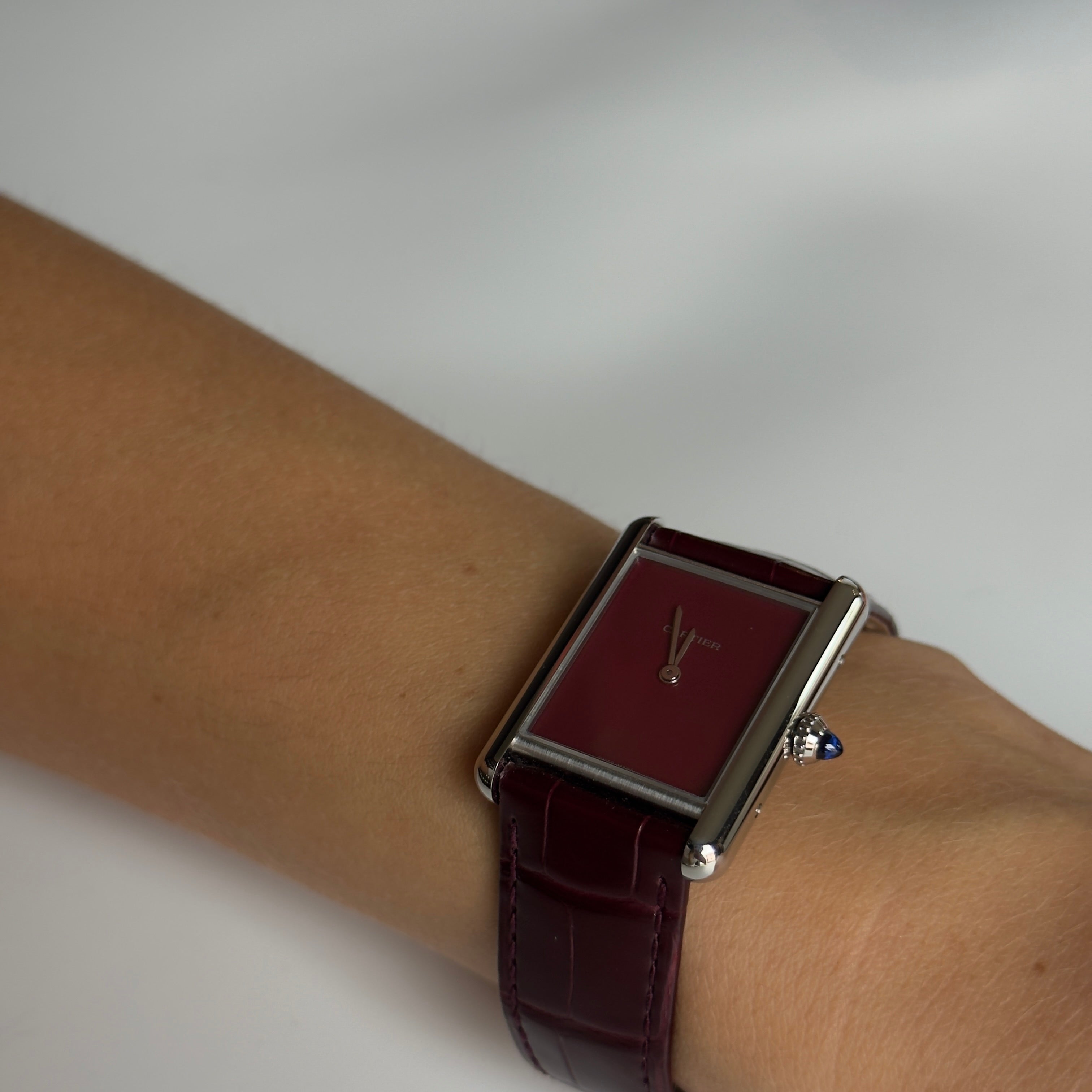 Cartier Tank Must Large Burgundy Reference WSTA0054 Steel Box & Papers Quartz Movement - Queen May
