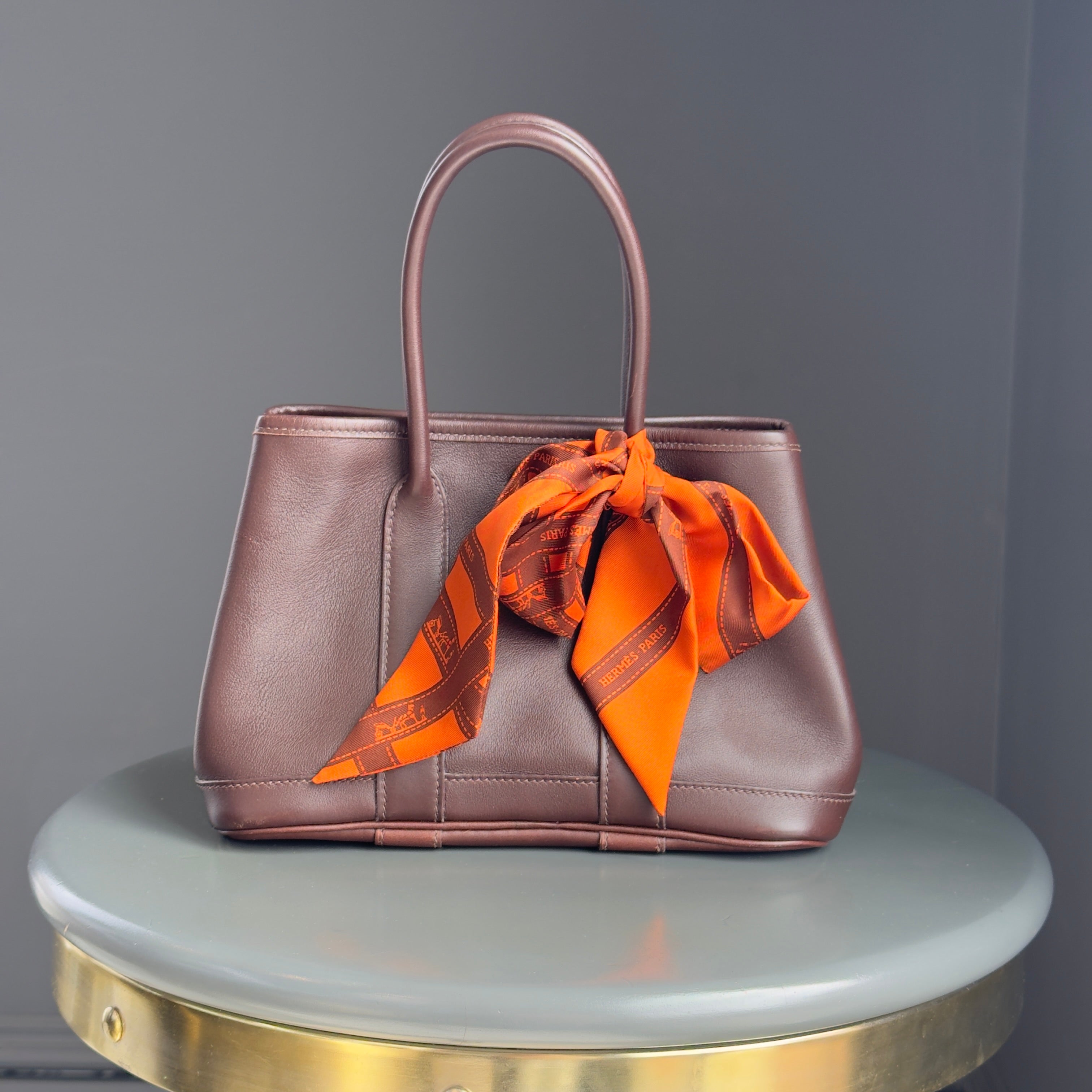 Ultra Rara Hermes Chocolate Swift Leather+Bolduc Twilly Garden Party TTPM Twilly Included - Queen May