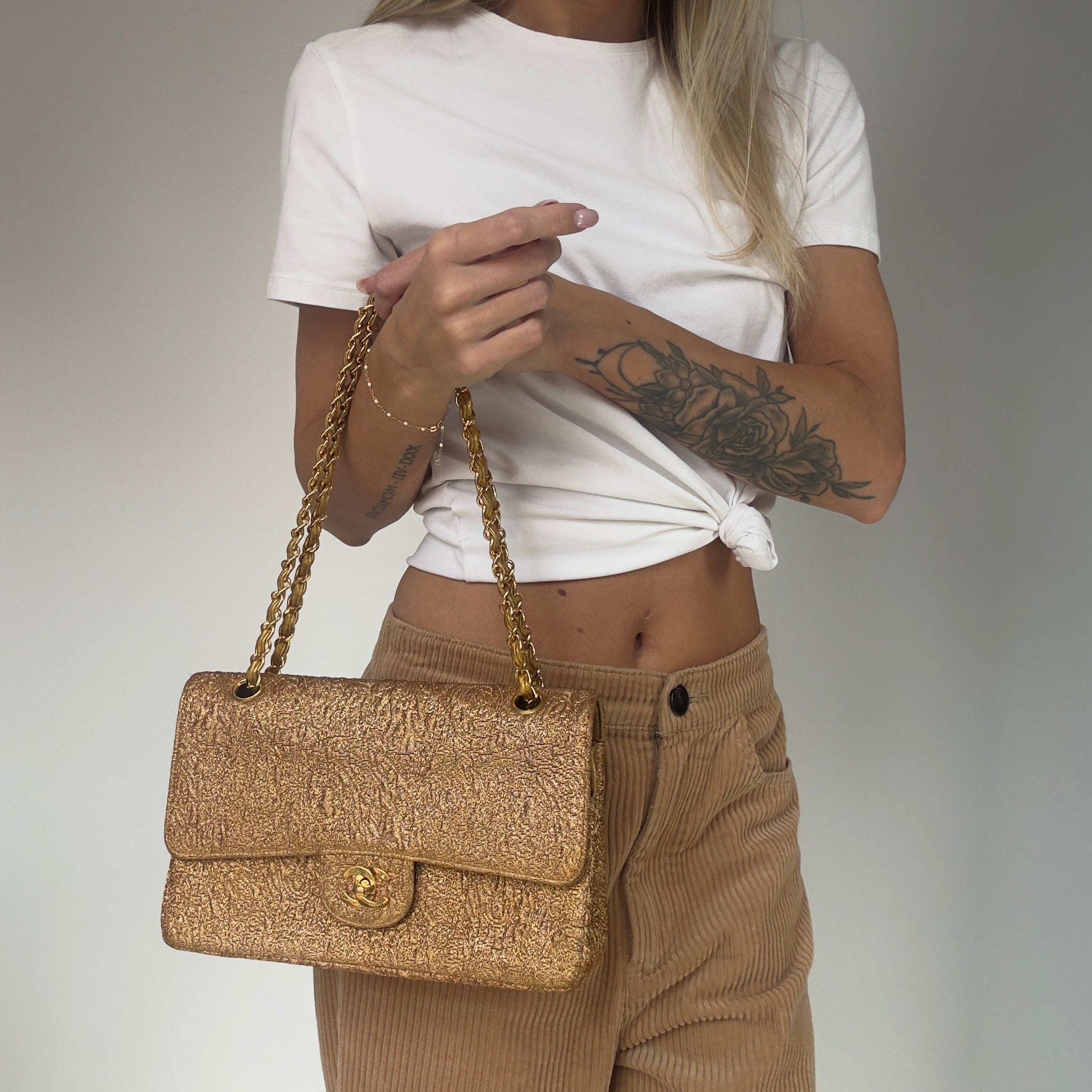 Rare Vintage Chanel Gold Brocade Medium Double Flap - Queen May