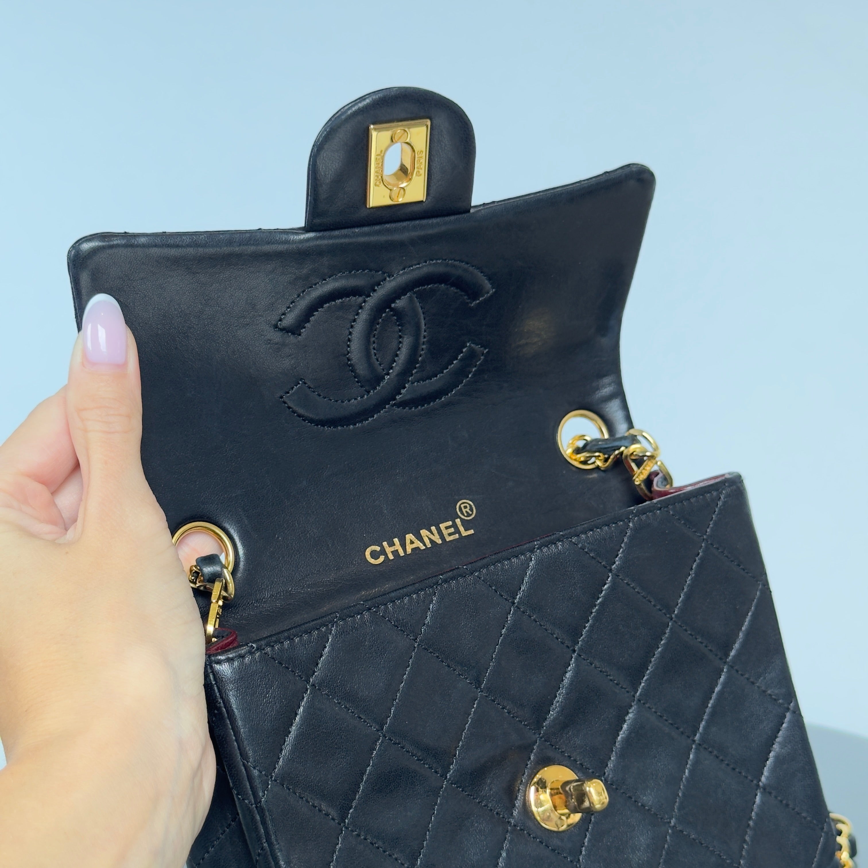 Chanel Vintage Square Mini Flap Bag Black - Queen May