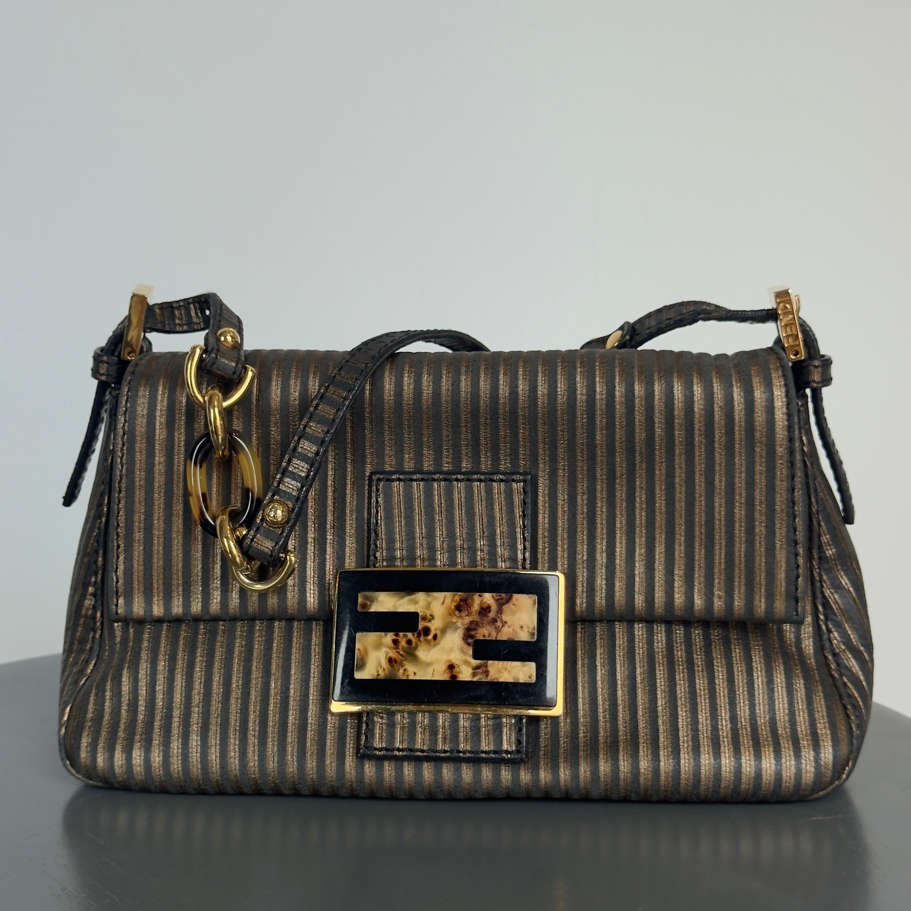 Fendi Bi-Color Striped Leather Mini Mama Baguette Bag - Queen May