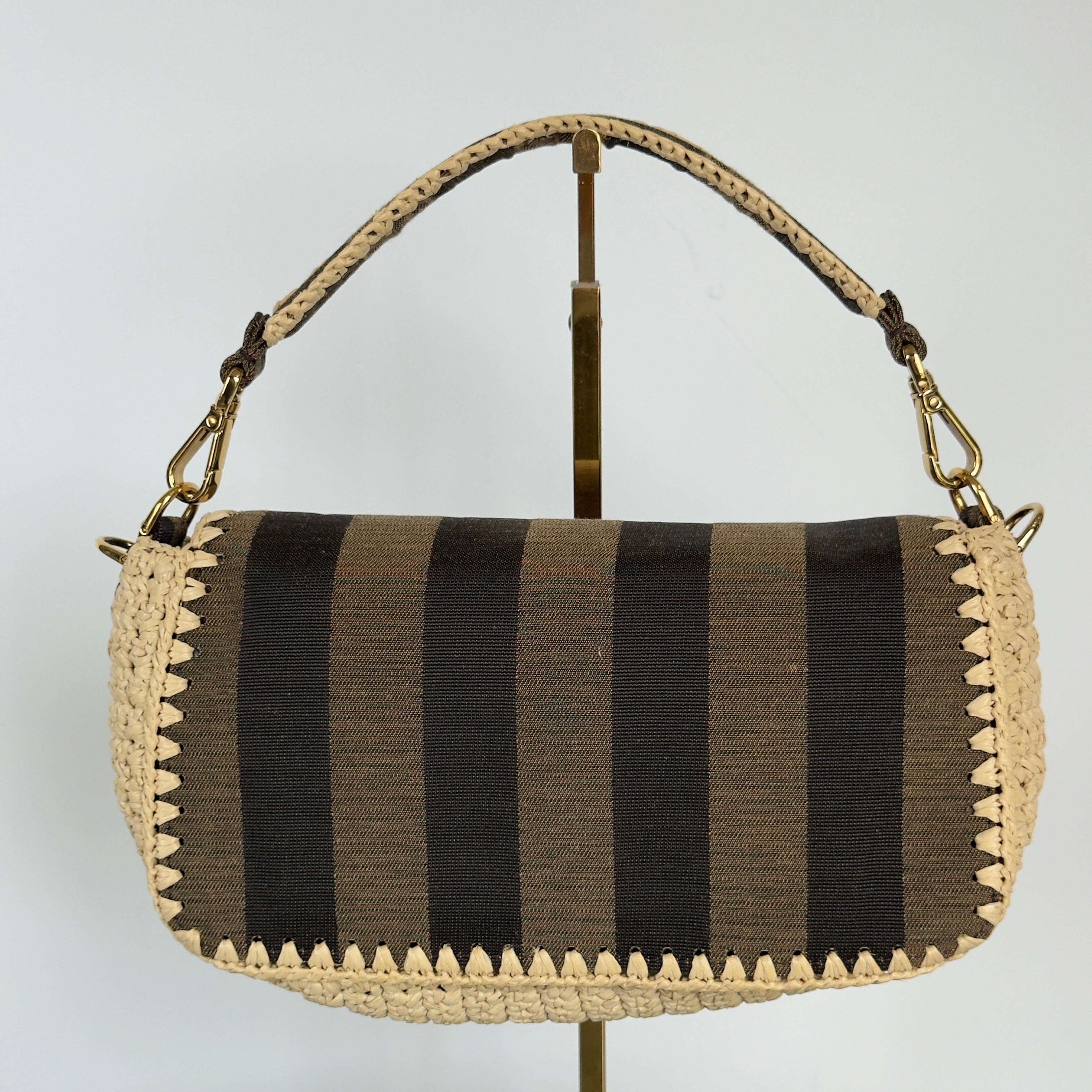 Fendi Baguette NM Pequin Canvas With Raffia Medium - Queen May