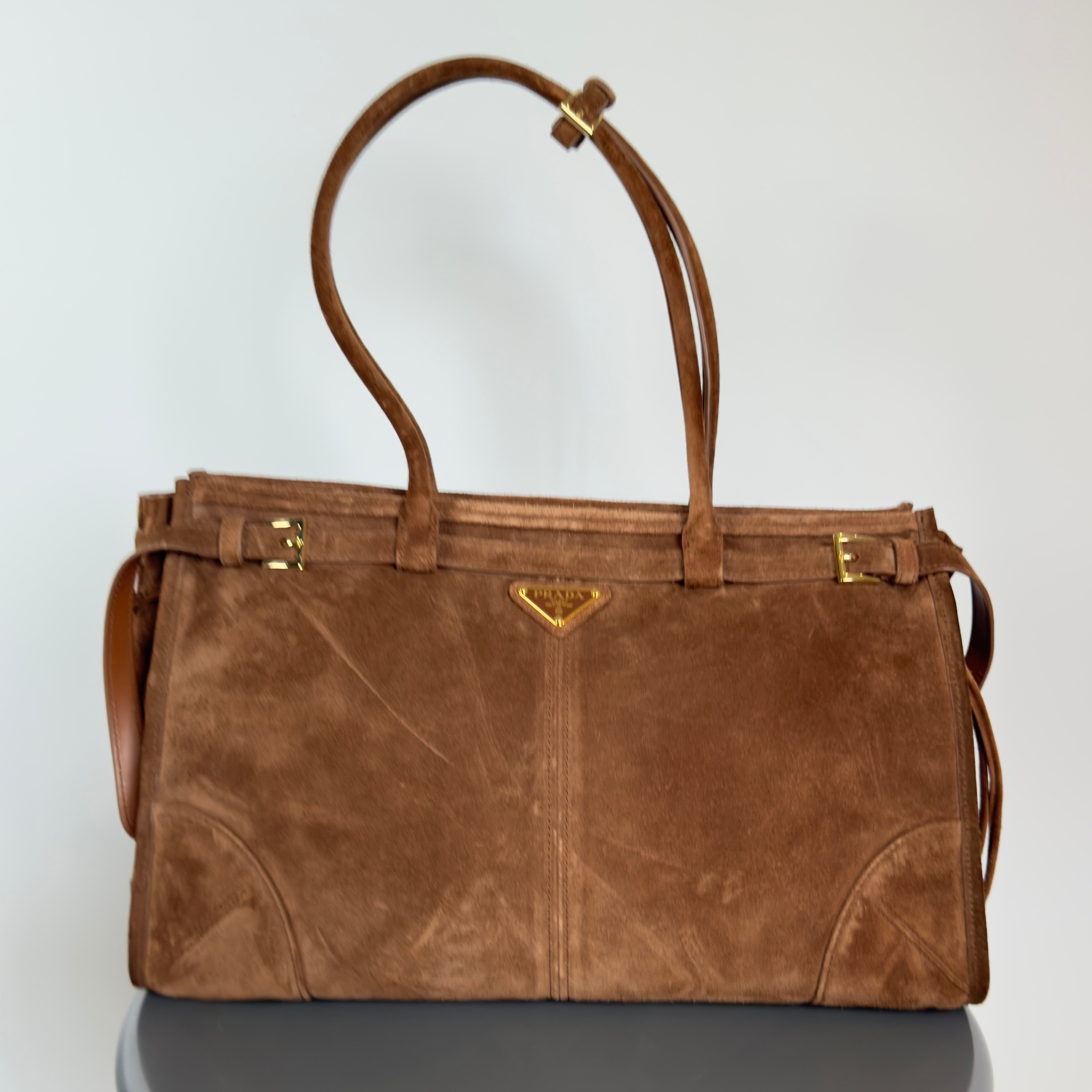Prada Brown Suede Bonnie Tote Large - Queen May
