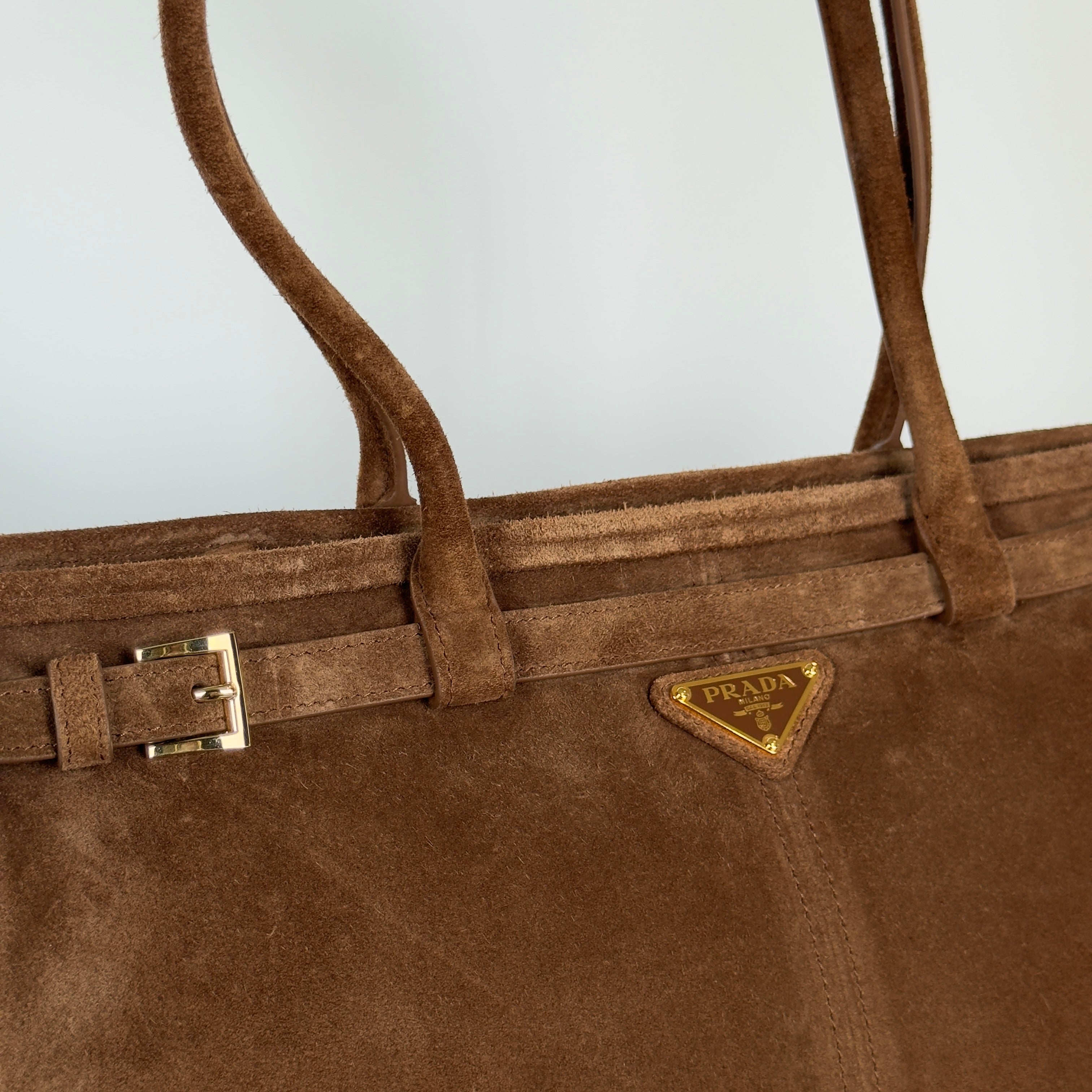 Prada Brown Suede Bonnie Tote Large - Queen May