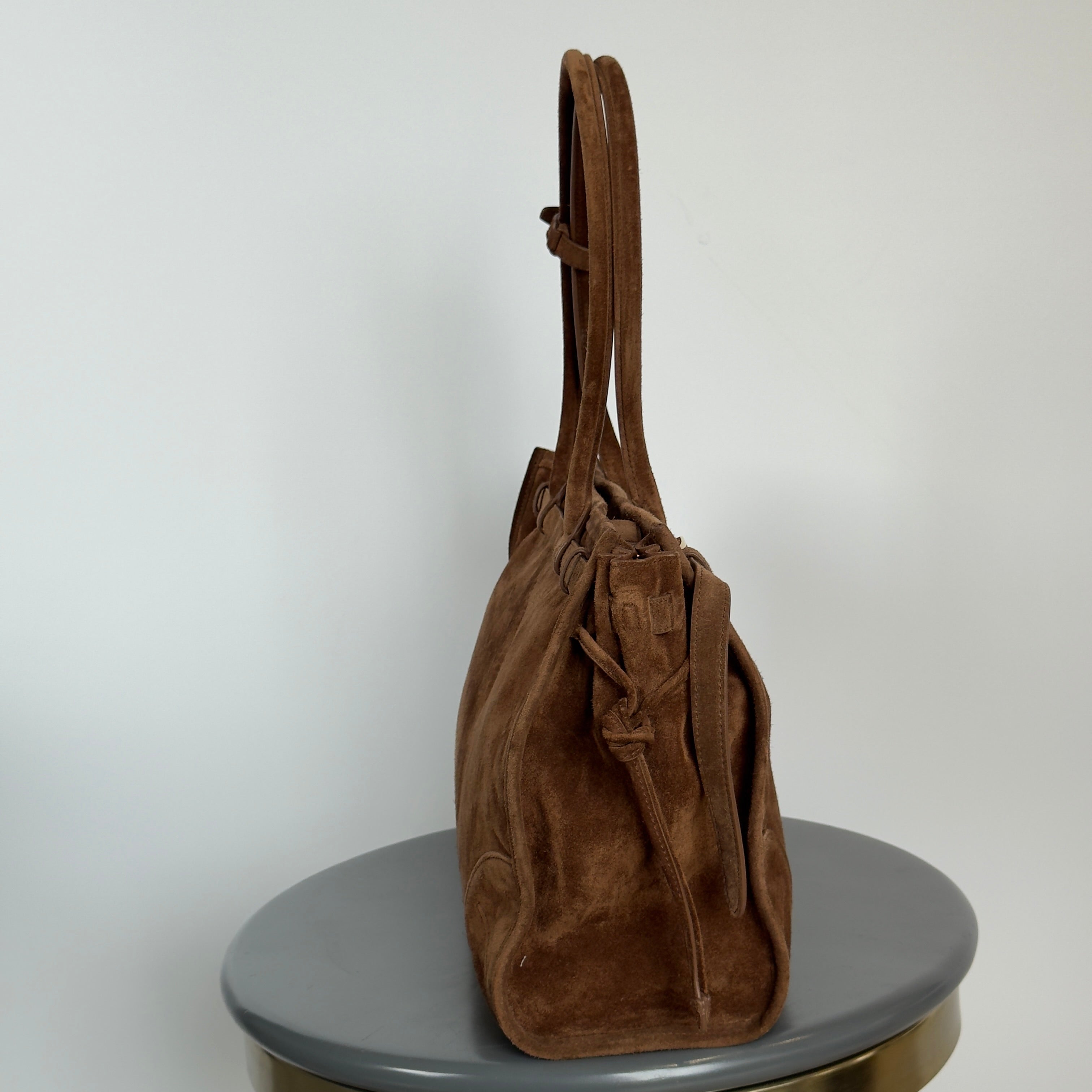 Prada Brown Suede Bonnie Tote Large - Queen May