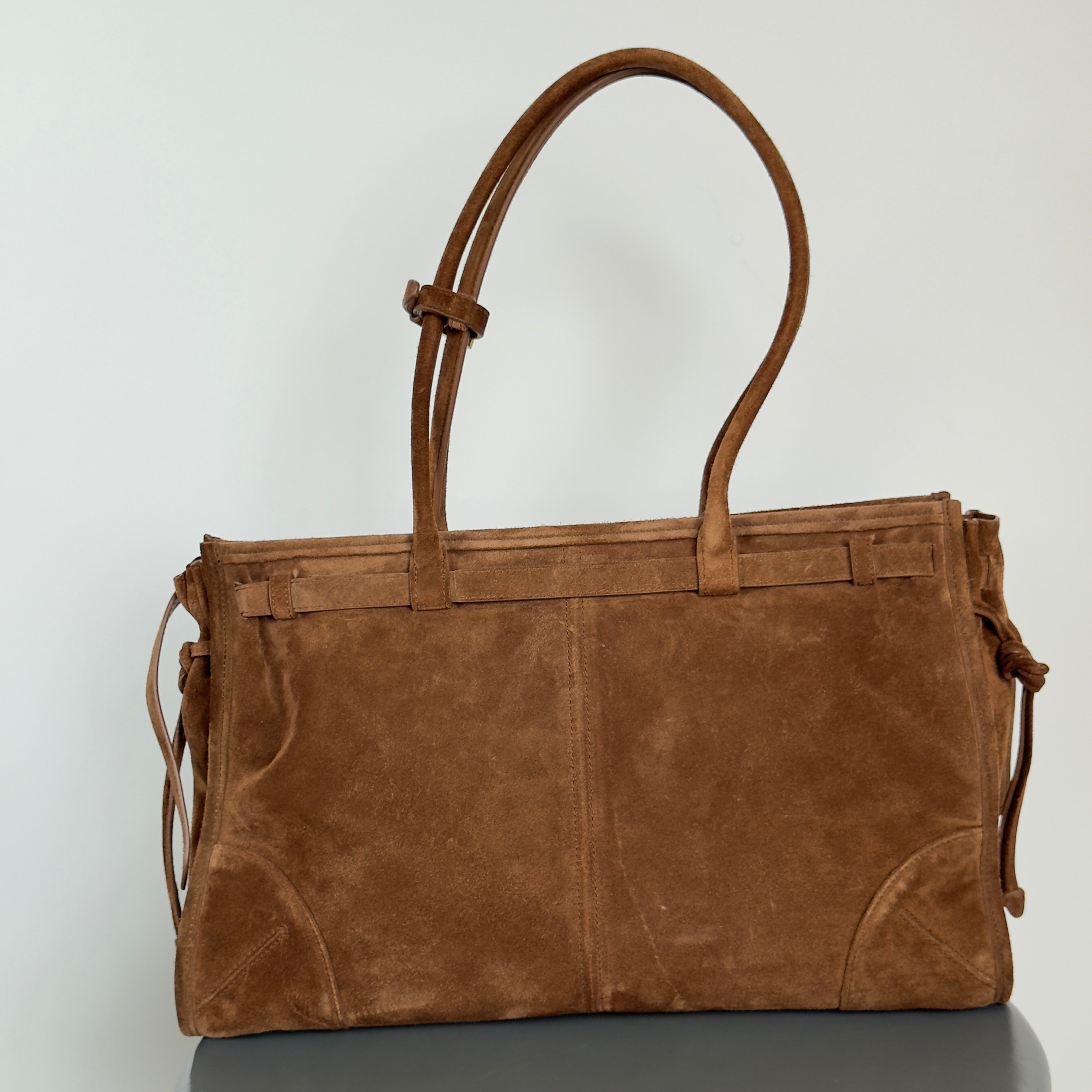 Prada Brown Suede Bonnie Tote Large - Queen May