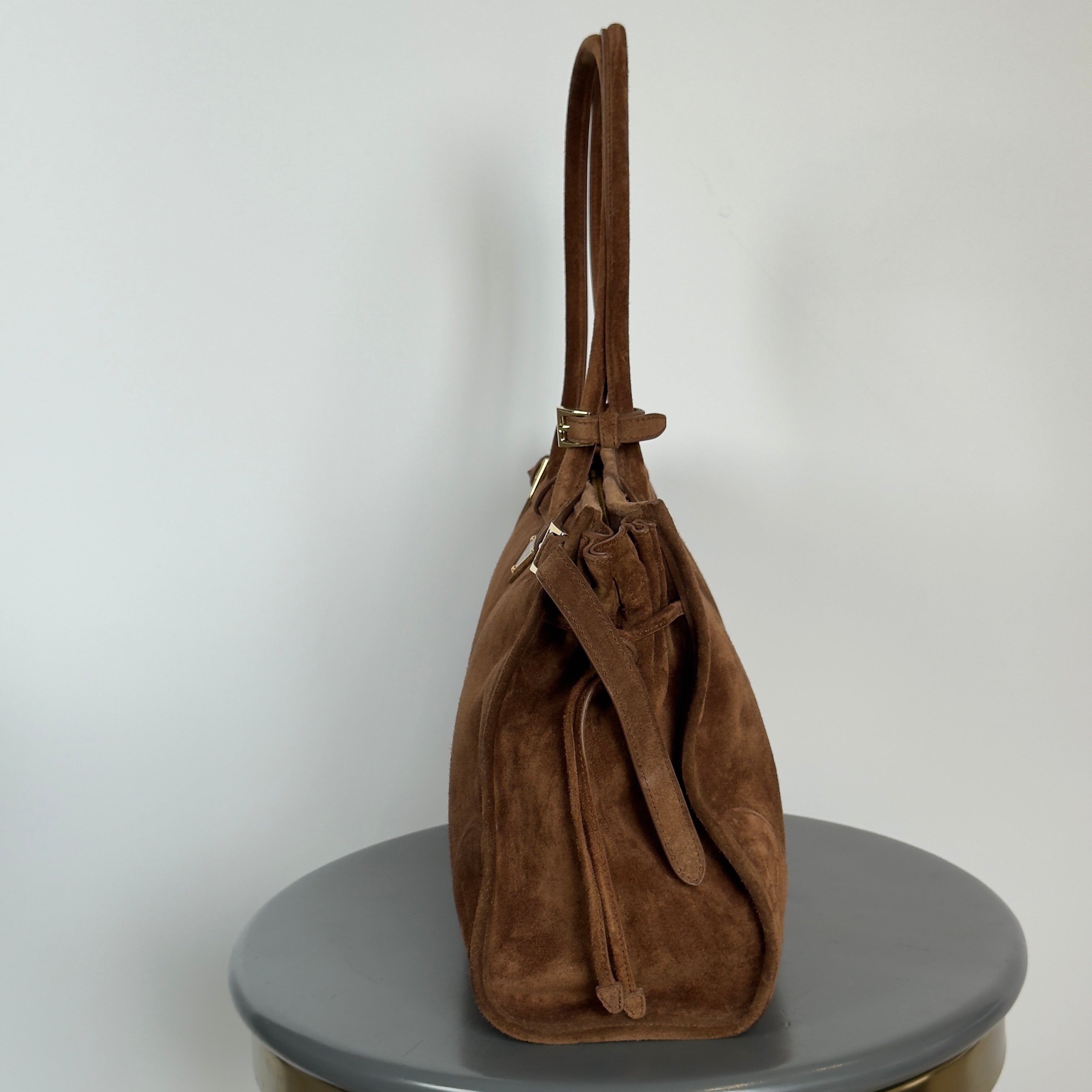 Prada Brown Suede Bonnie Tote Large - Queen May