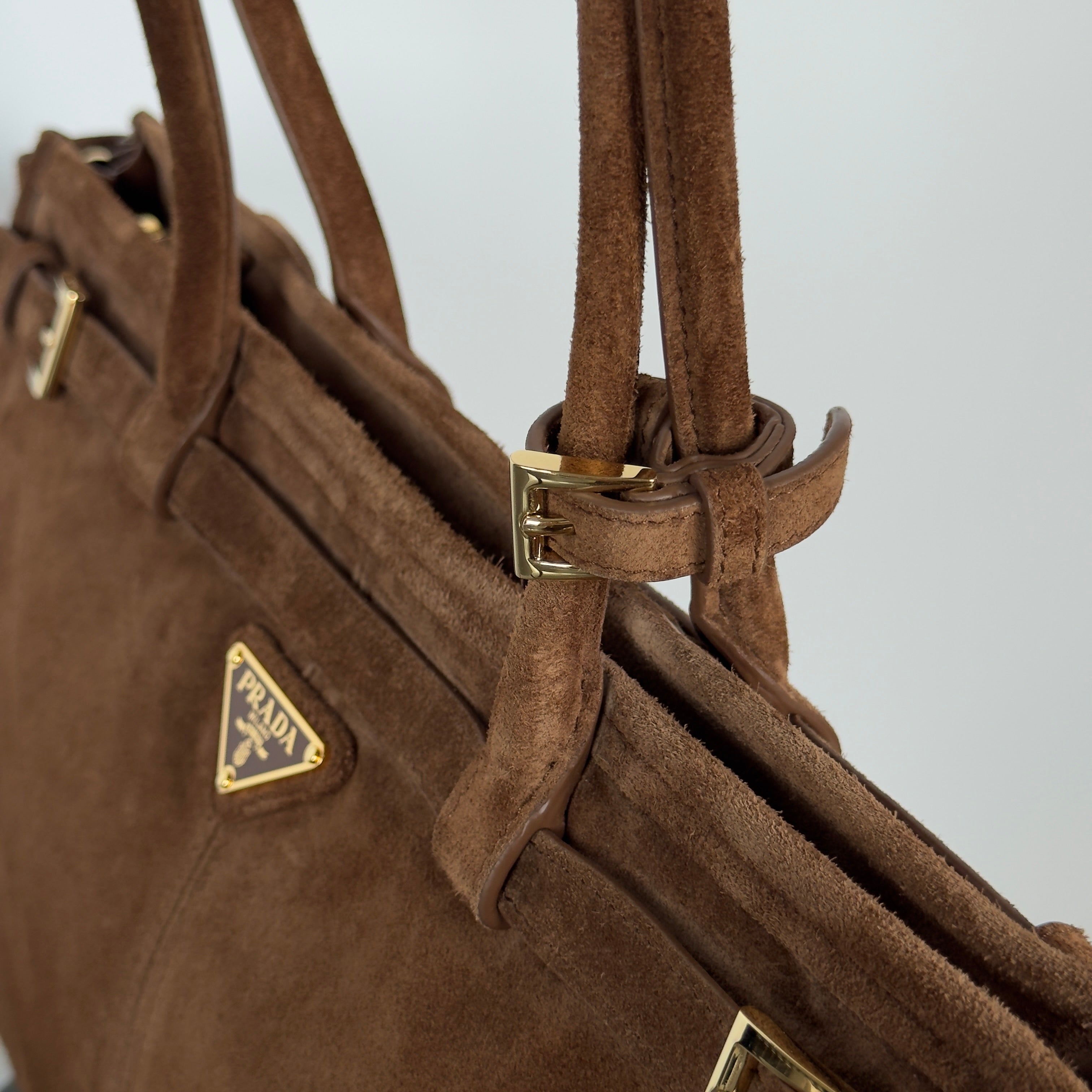 Prada Brown Suede Bonnie Tote Large - Queen May