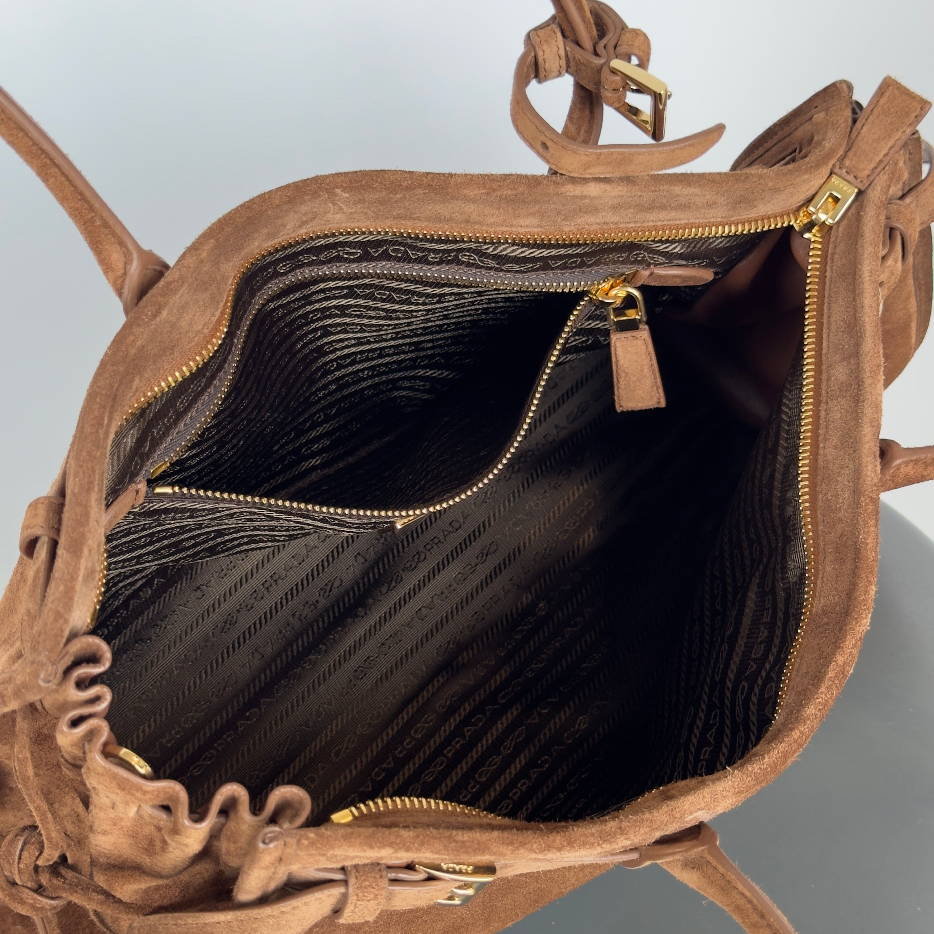 Prada Brown Suede Bonnie Tote Large - Queen May