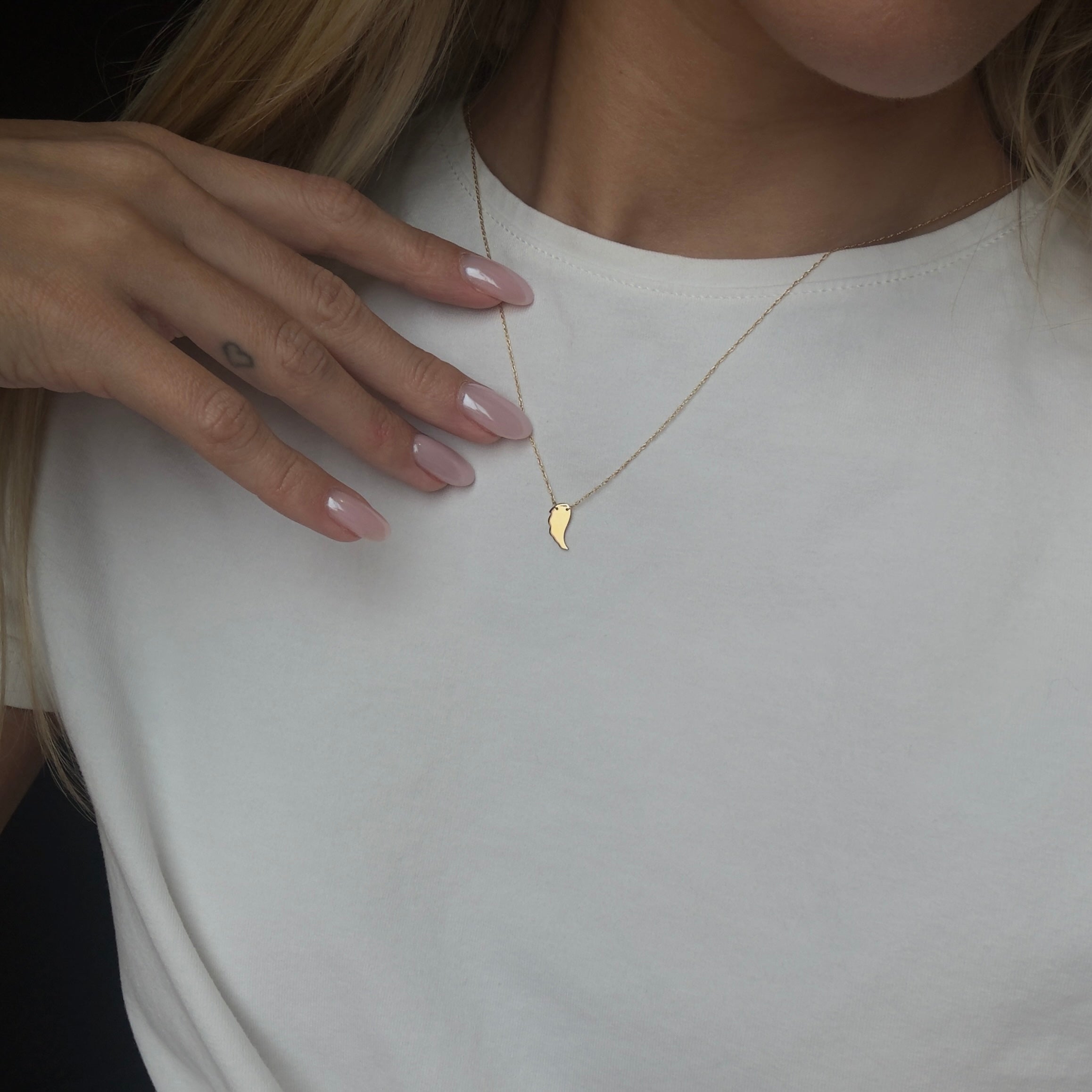 14K Yellow Gold Mini Angel Wing Pendant Necklace - Queen May
