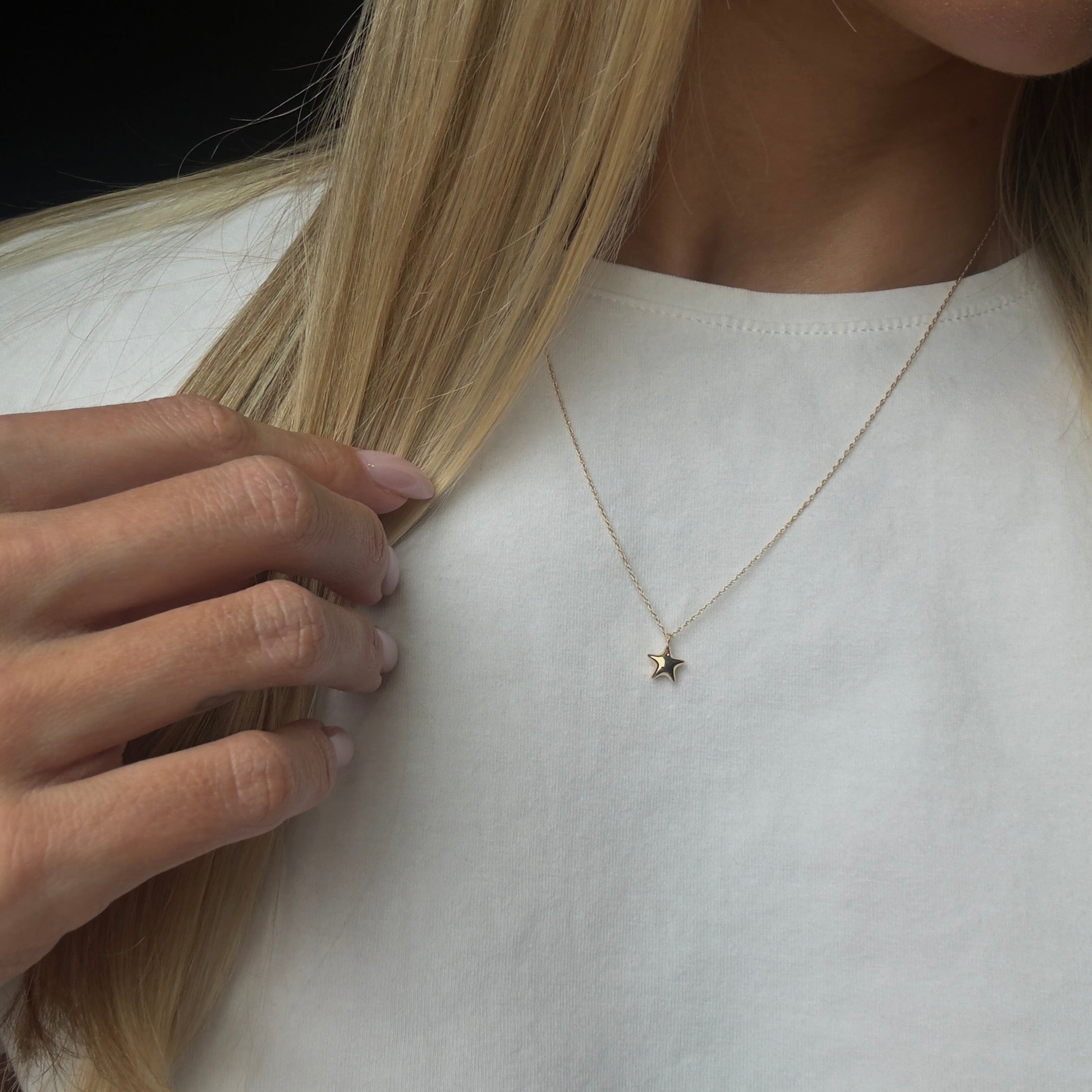 14K Yellow Gold Puffy Polished Star Pendant Necklace - Queen May