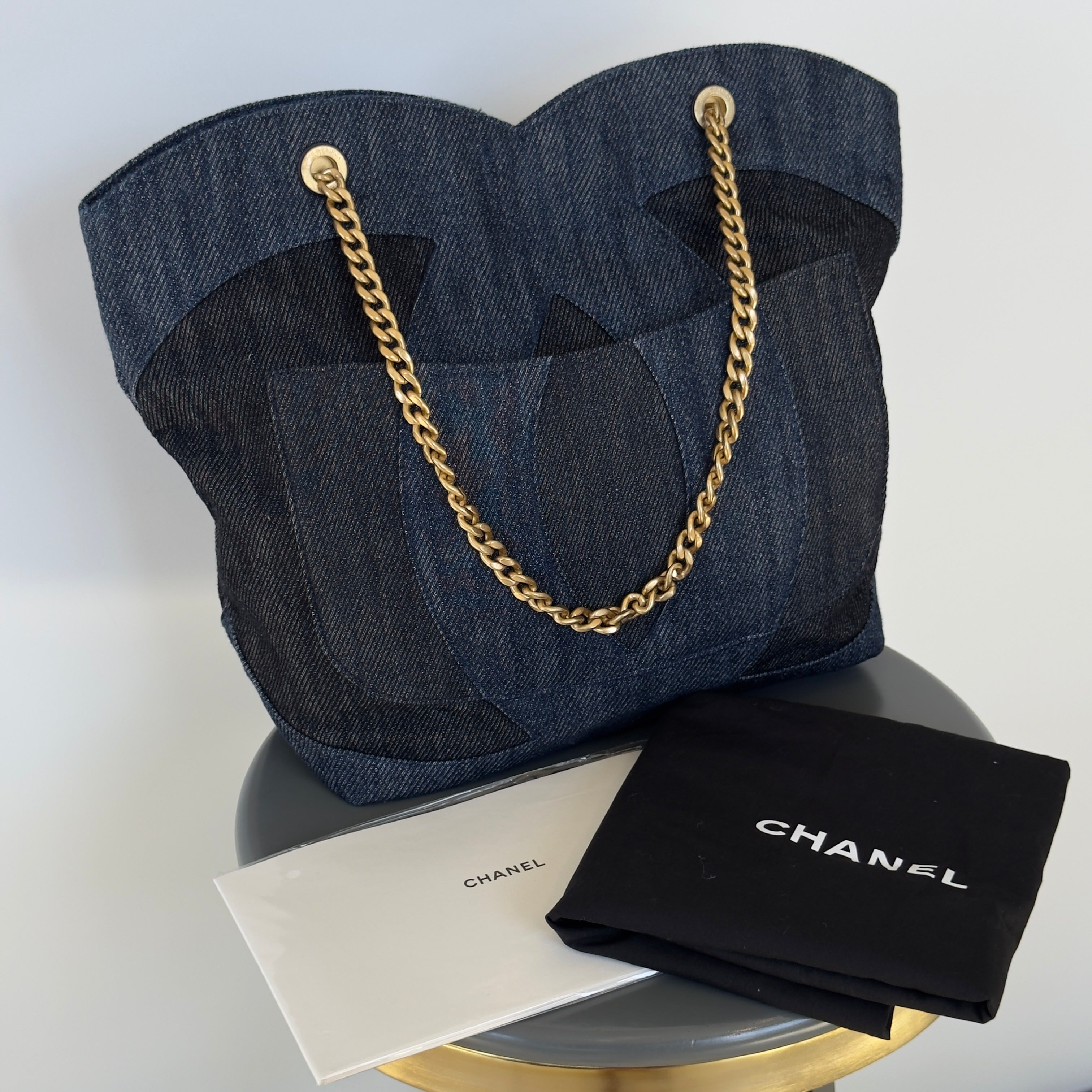 Chanel Denim Large Two Tone CC Shopping Tote with interior removable pochette - Queen May
