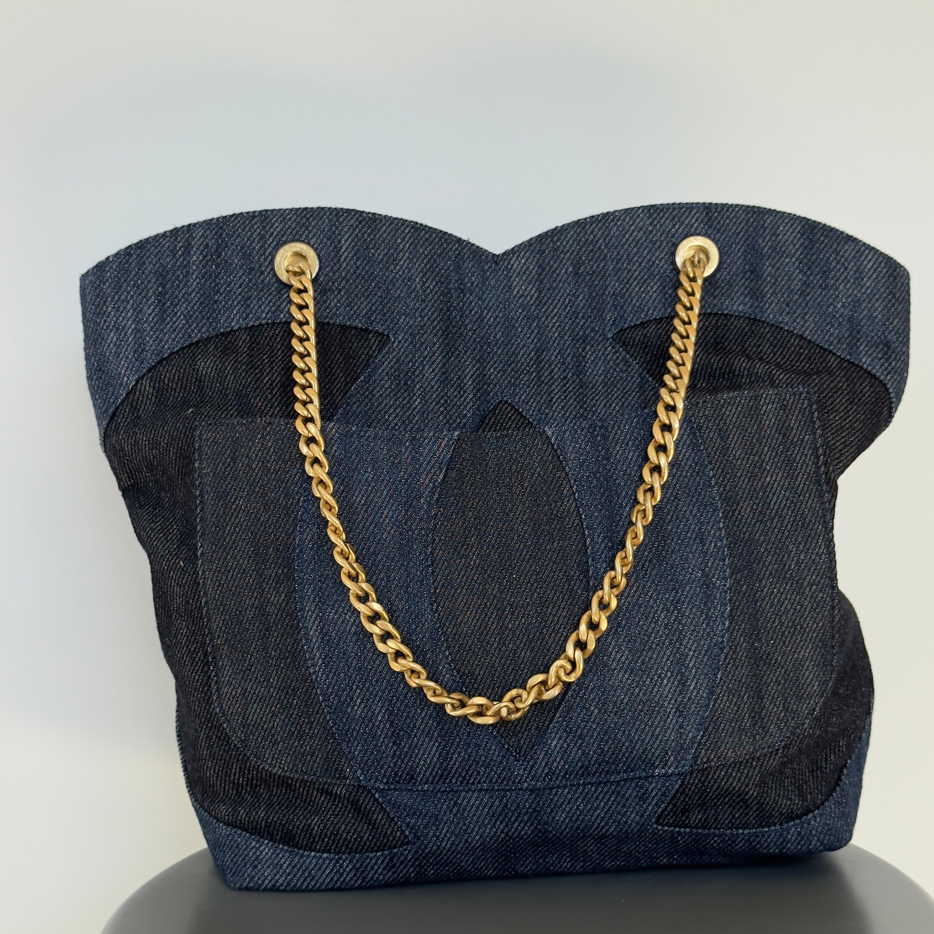 Chanel Denim Large Two Tone CC Shopping Tote with interior removable pochette - Queen May