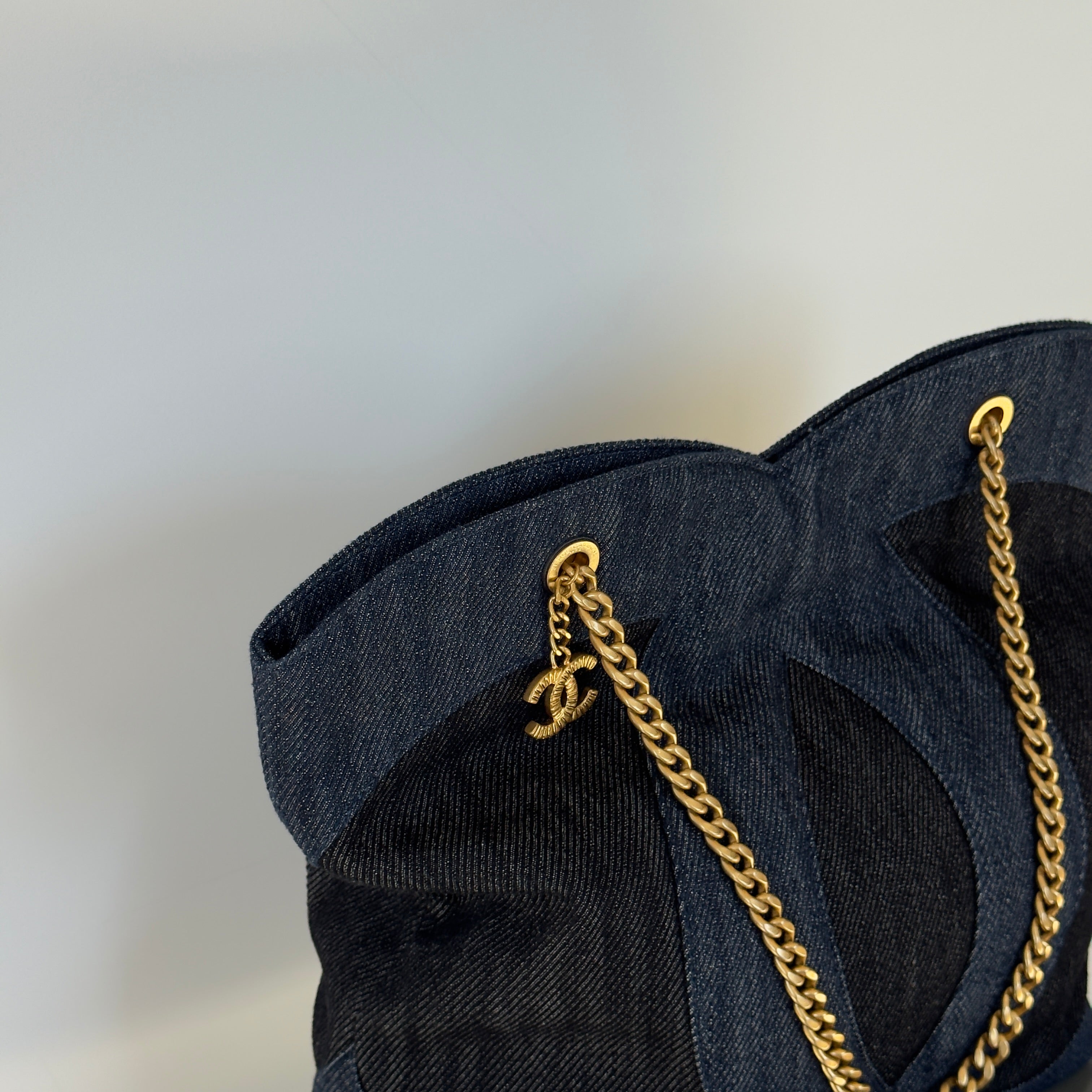 Chanel Denim Large Two Tone CC Shopping Tote with interior removable pochette - Queen May