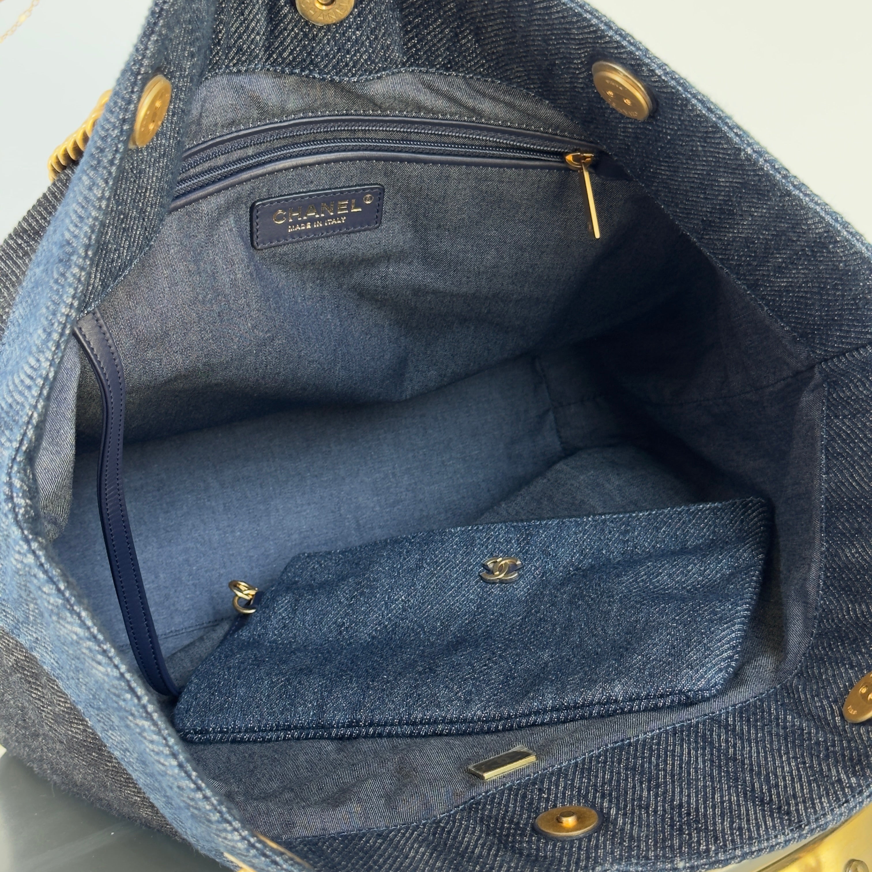 Chanel Denim Large Two Tone CC Shopping Tote with interior removable pochette - Queen May