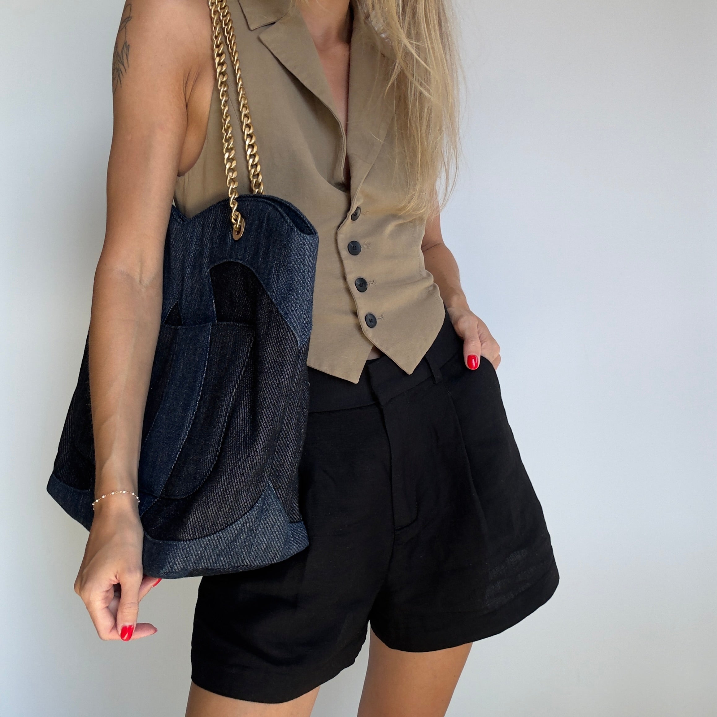 Chanel Denim Large Two Tone CC Shopping Tote with interior removable pochette - Queen May
