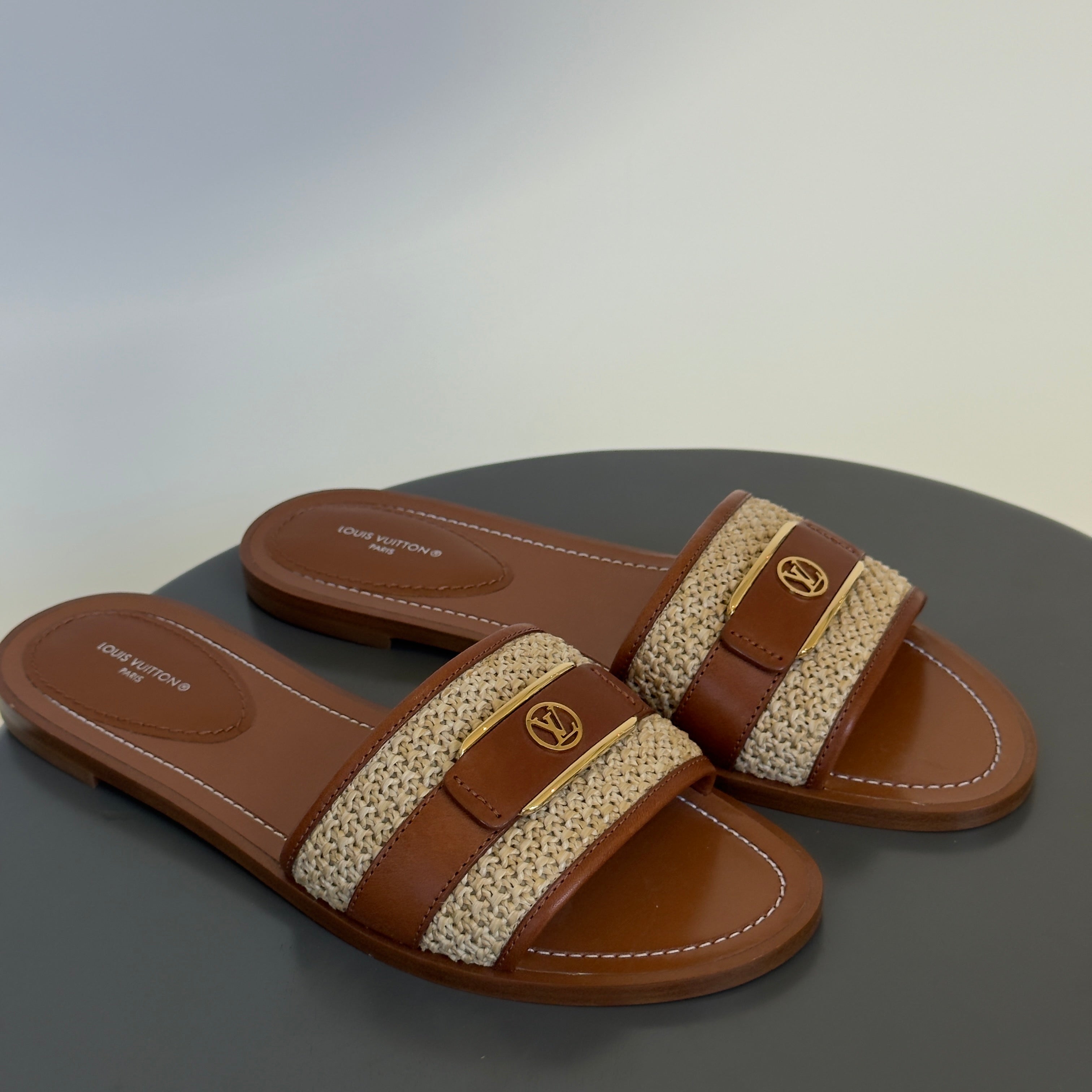 Louis Vuitton Leather Raffia Sandals - Queen May