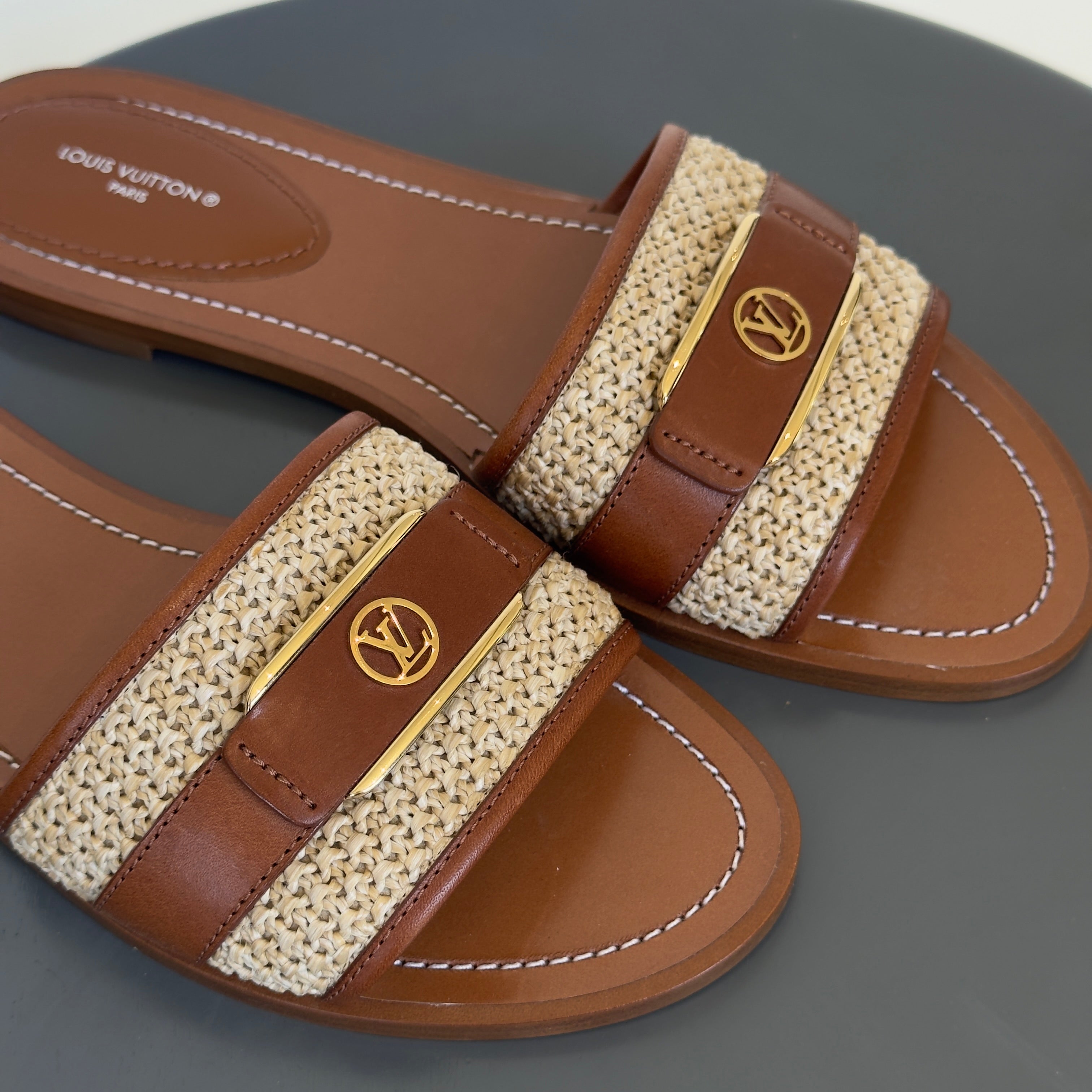 Louis Vuitton Leather Raffia Sandals - Queen May