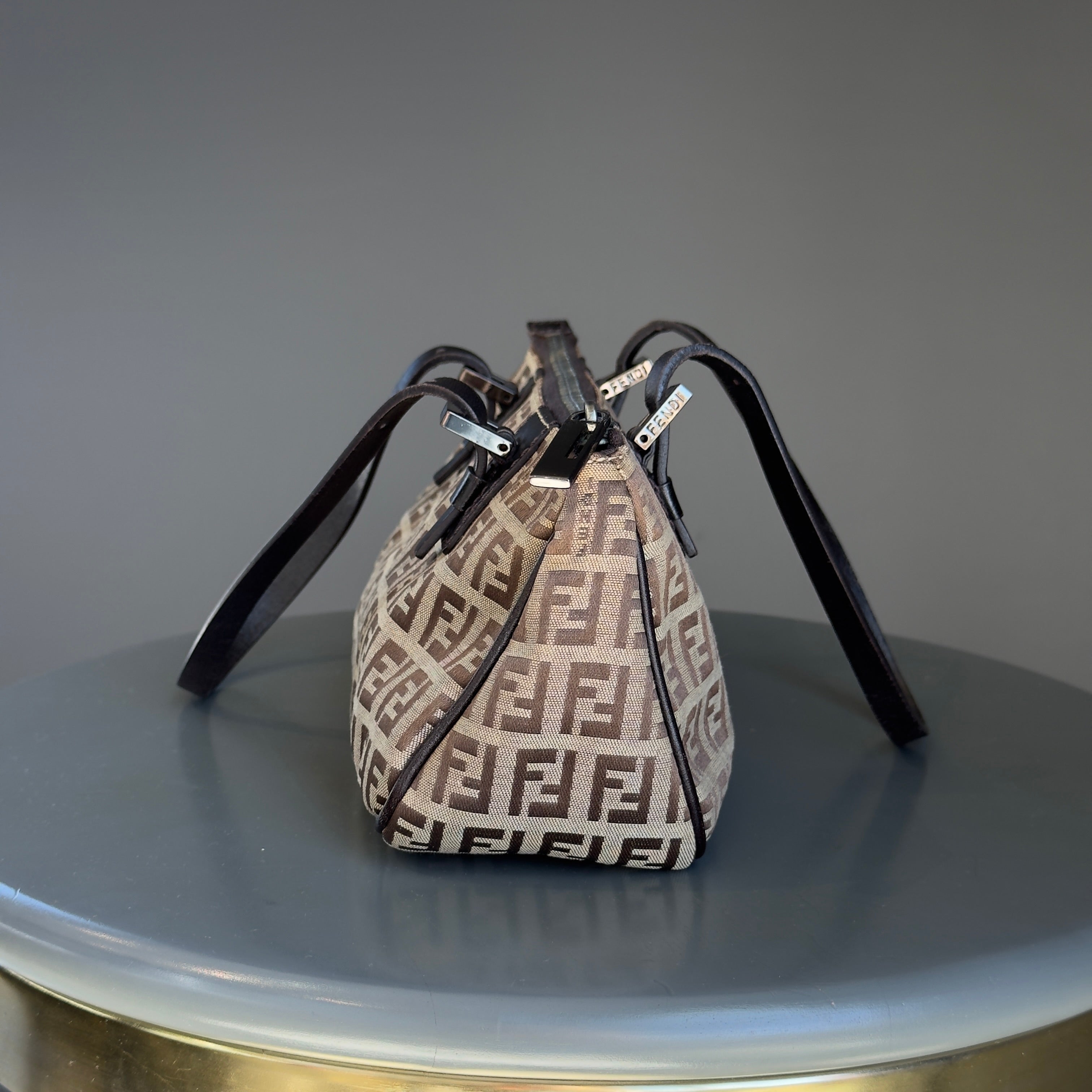 Fendi Brown Zucchino Canvas Rectangle Pochette - Queen May