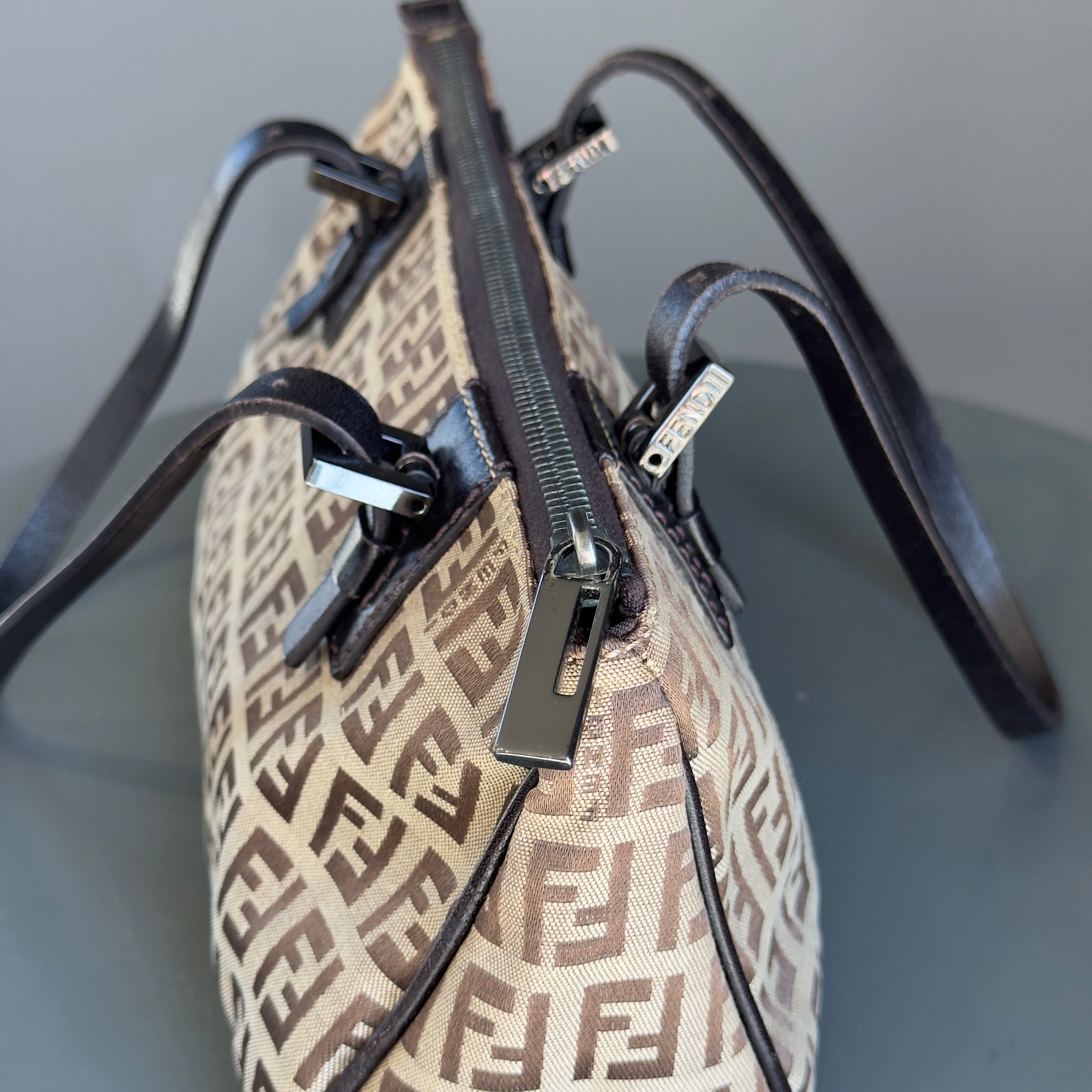 Fendi Brown Zucchino Canvas Rectangle Pochette - Queen May
