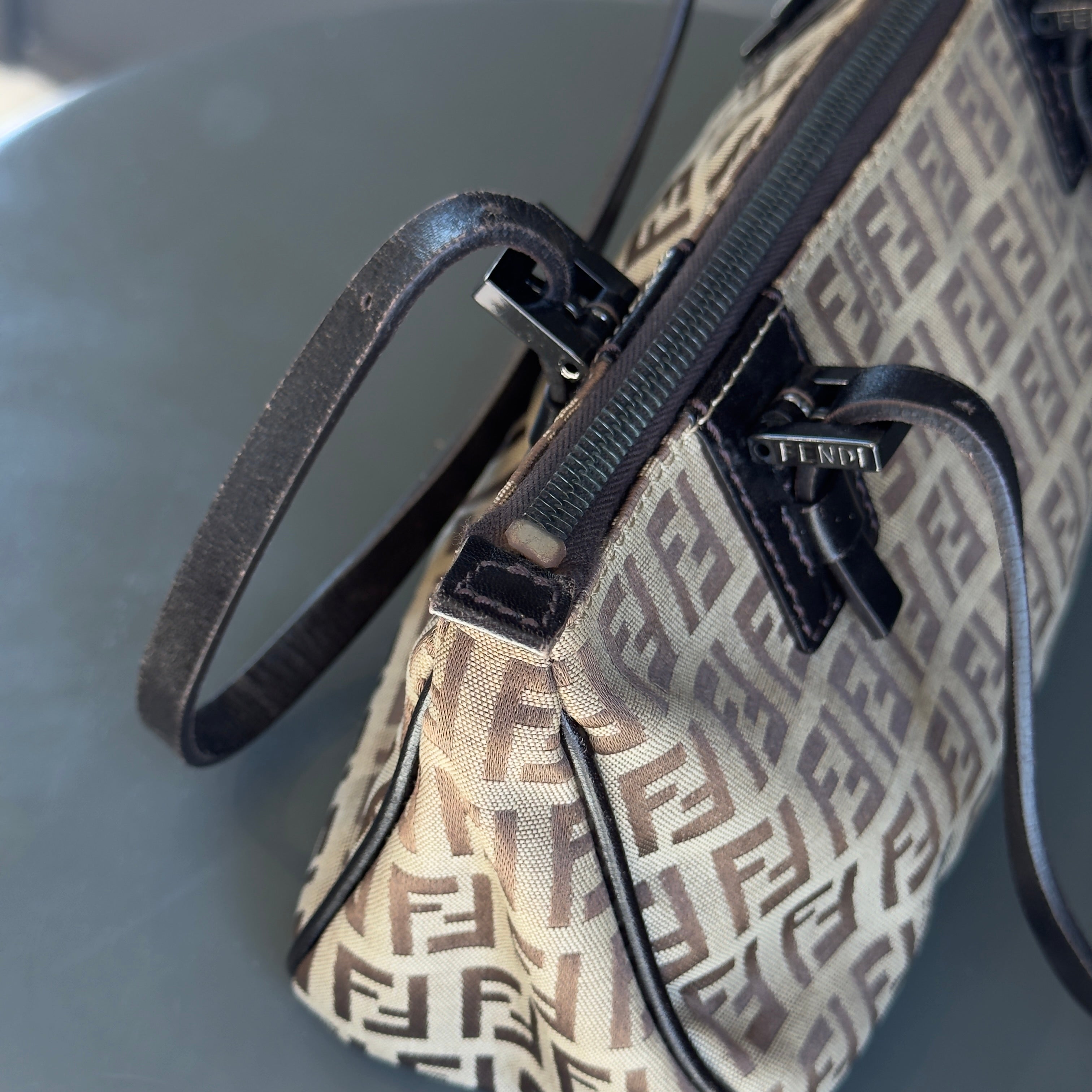 Fendi Brown Zucchino Canvas Rectangle Pochette - Queen May