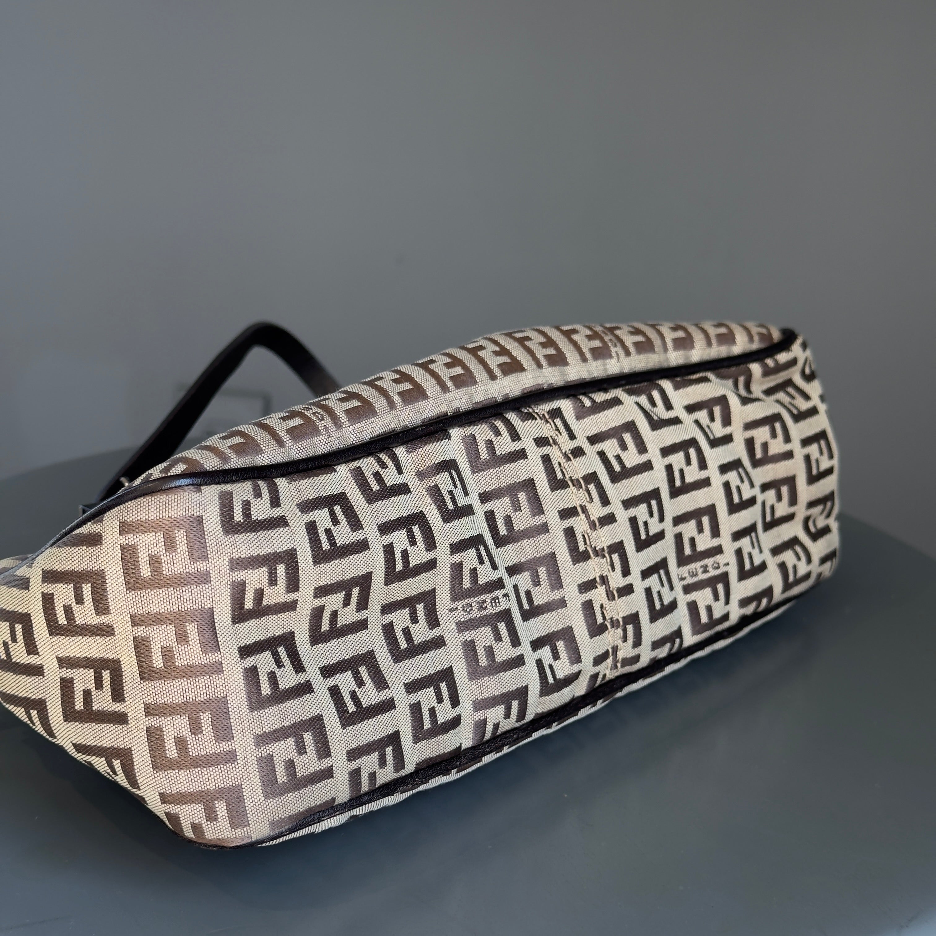 Fendi Brown Zucchino Canvas Rectangle Pochette - Queen May