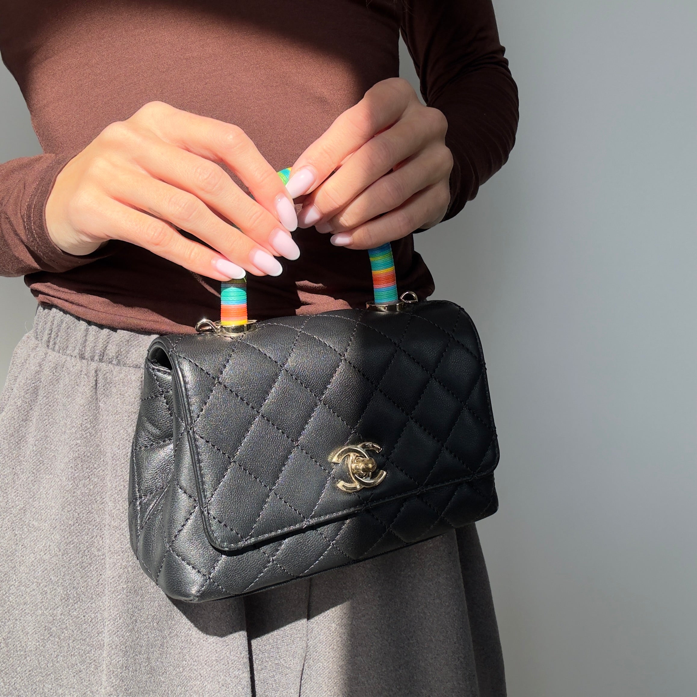 Chanel Goatskin Quilted Extra Mini Rainbow Coco Handle Spring 2021
