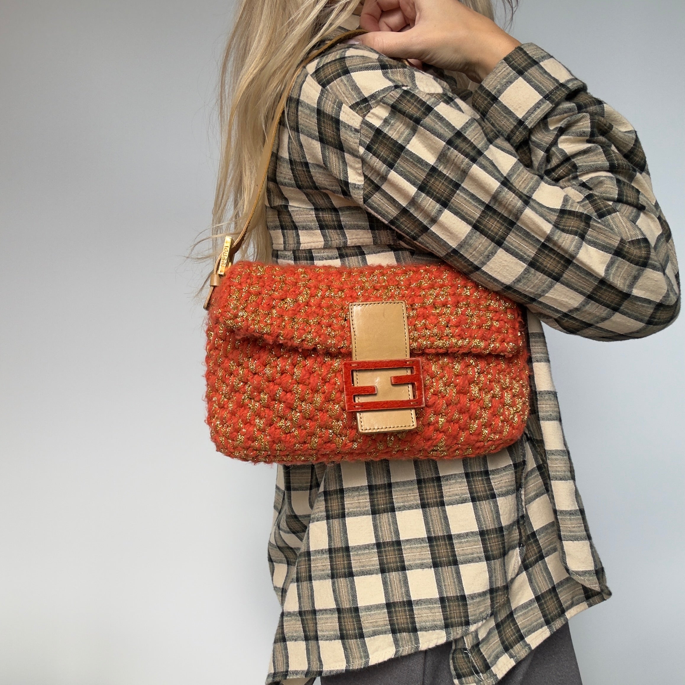 Rare Fendi Baguette Crochet Shoulder Bag In Orange Y2K Era - Queen May