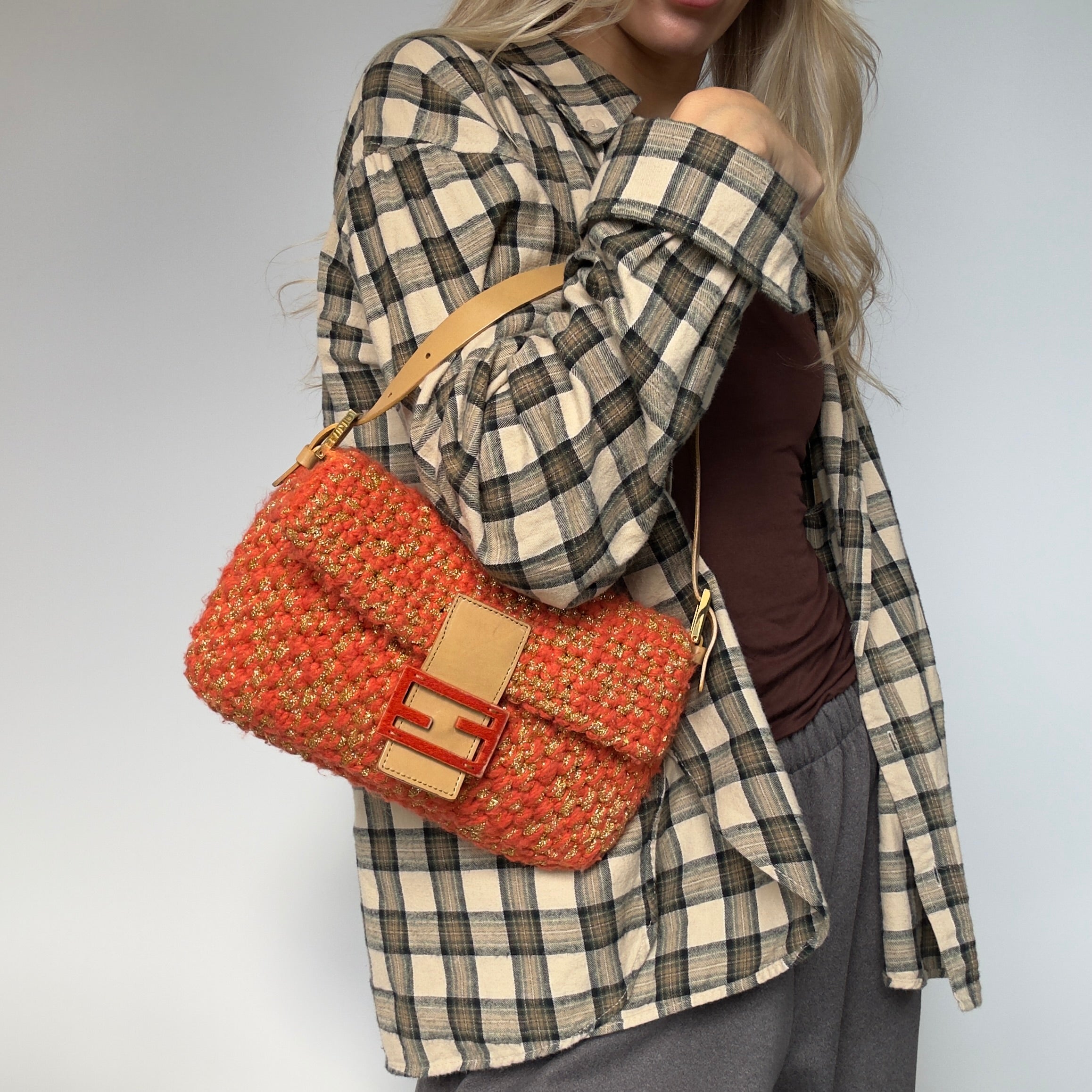 Rare Fendi Baguette Crochet Shoulder Bag In Orange Y2K Era - Queen May